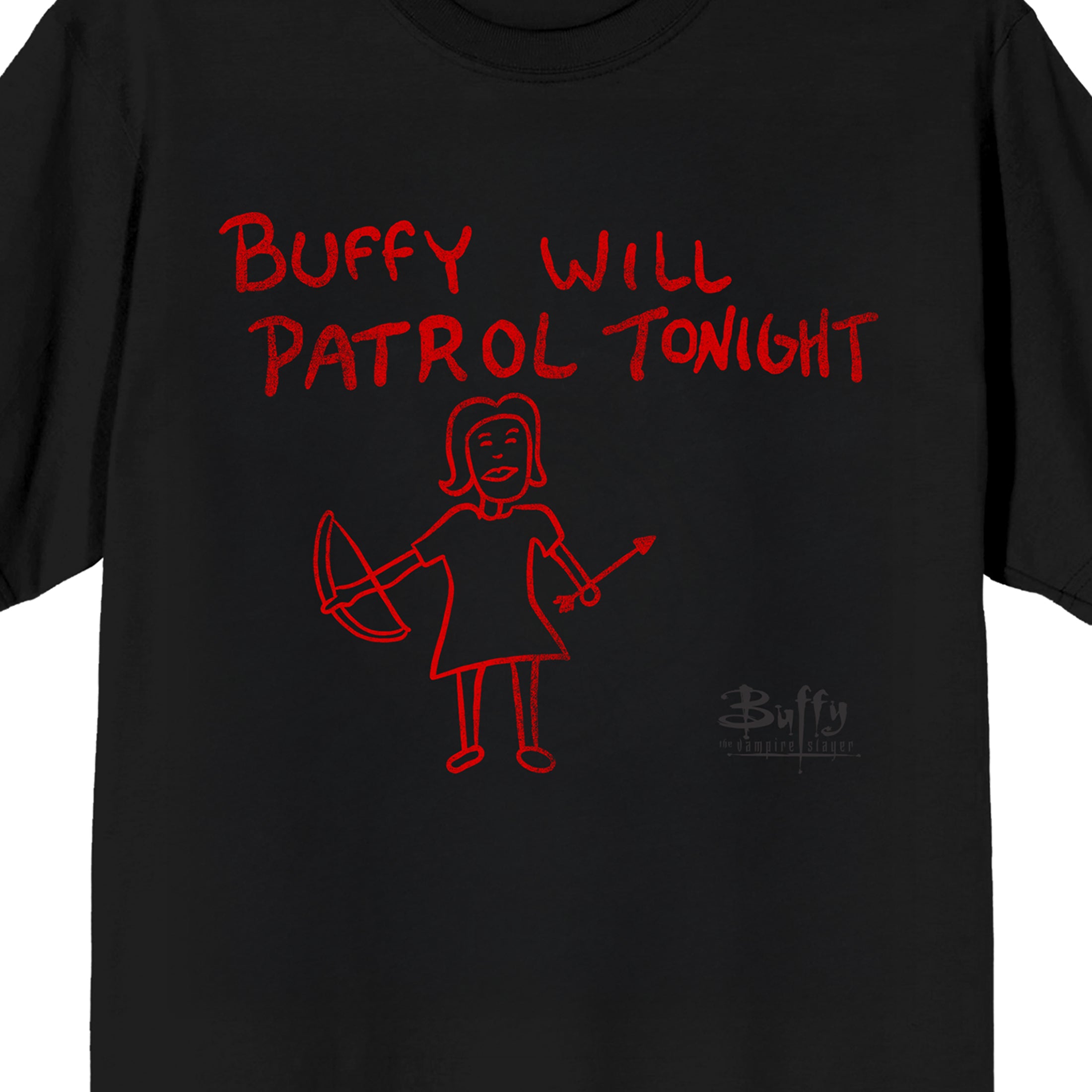 Buffy The Vampire Slayer Buffy Will Patrol Tonight Adult Black Crew Neck Short Sleeve T-shirt