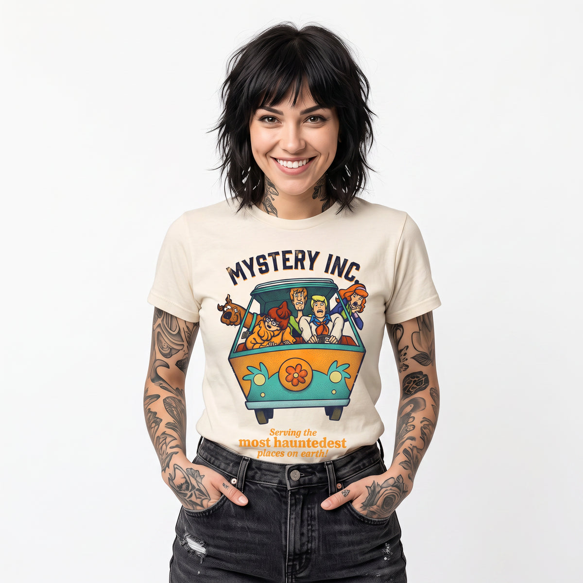 Scooby Doo Mystery Inc Haunted Places Graphic Tee for Adults