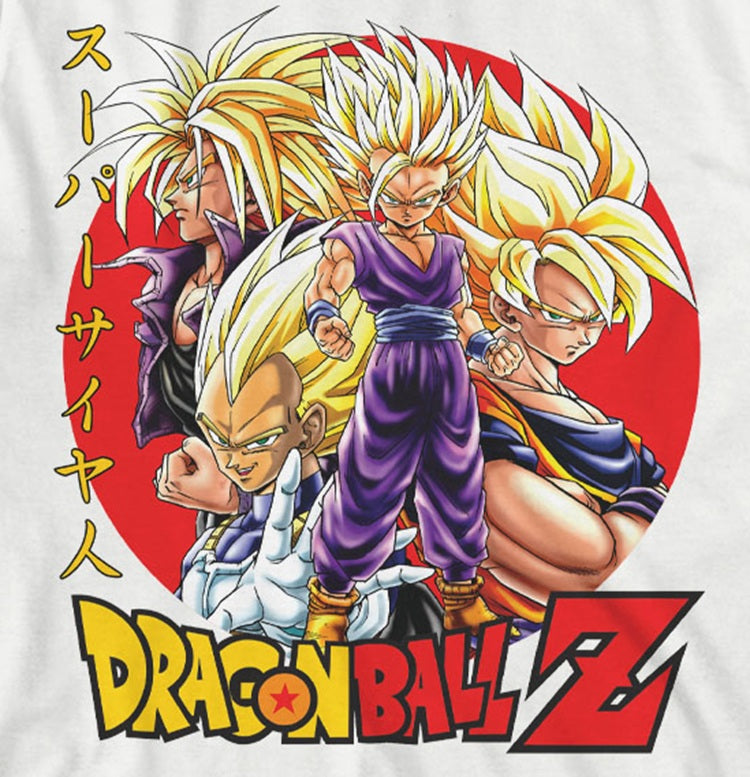 Dragon Ball Z Super Saiyan Characters Layout w/ Logo Youth Boy's White T-shirt