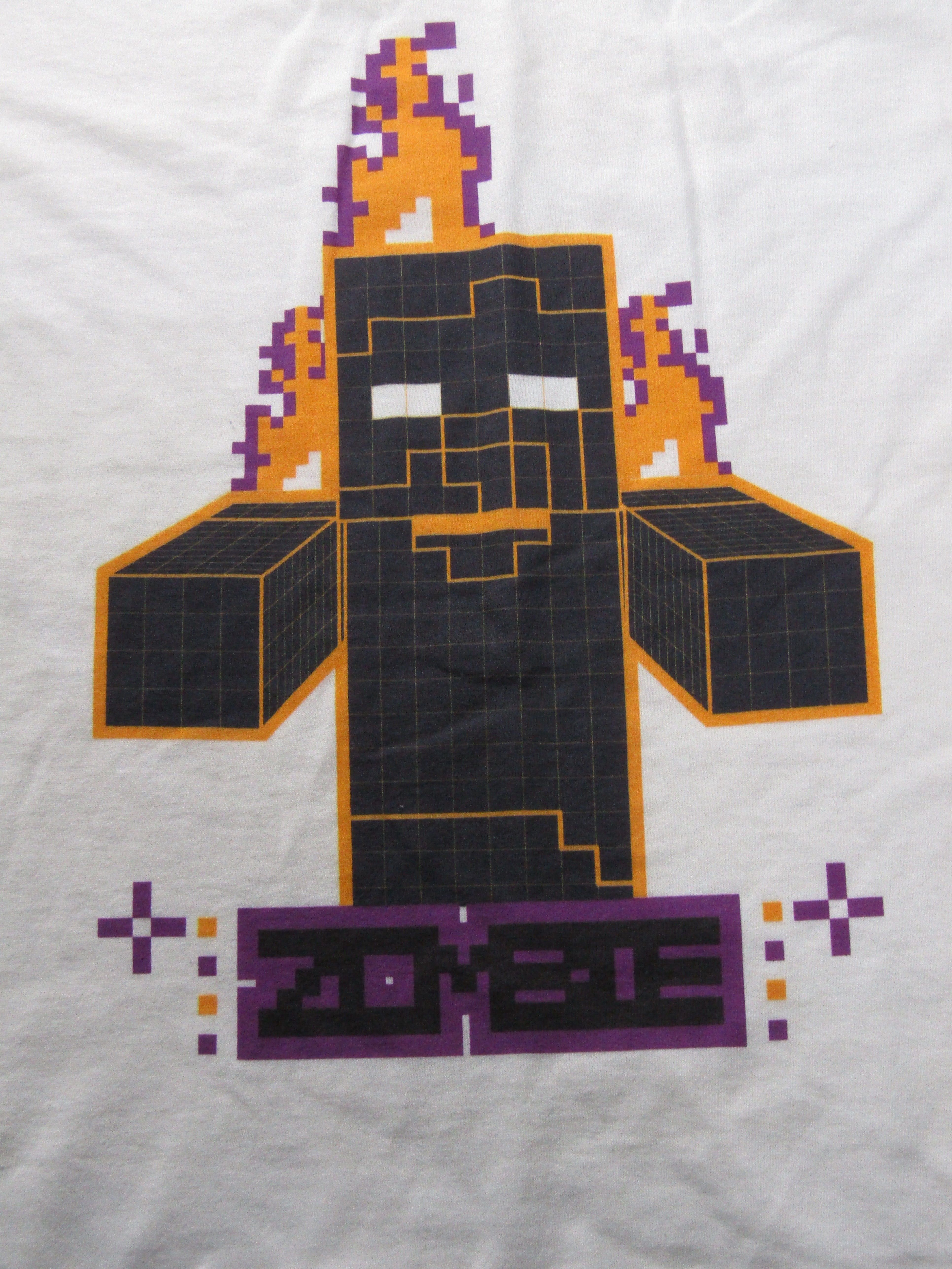 Minecraft Orange Pixel Zombie with Fire Youth Boys White T-Shirt
