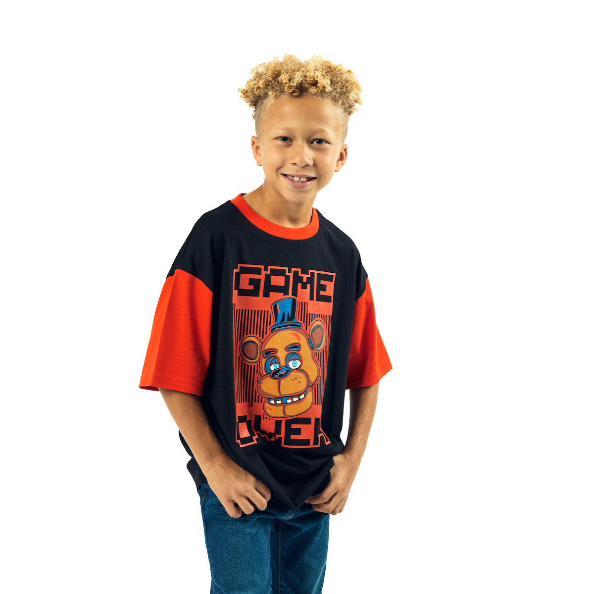 Five Nights At Freddy's Game Over Crew Neck Short Sleeve Boy's Colorblock T-shirt
