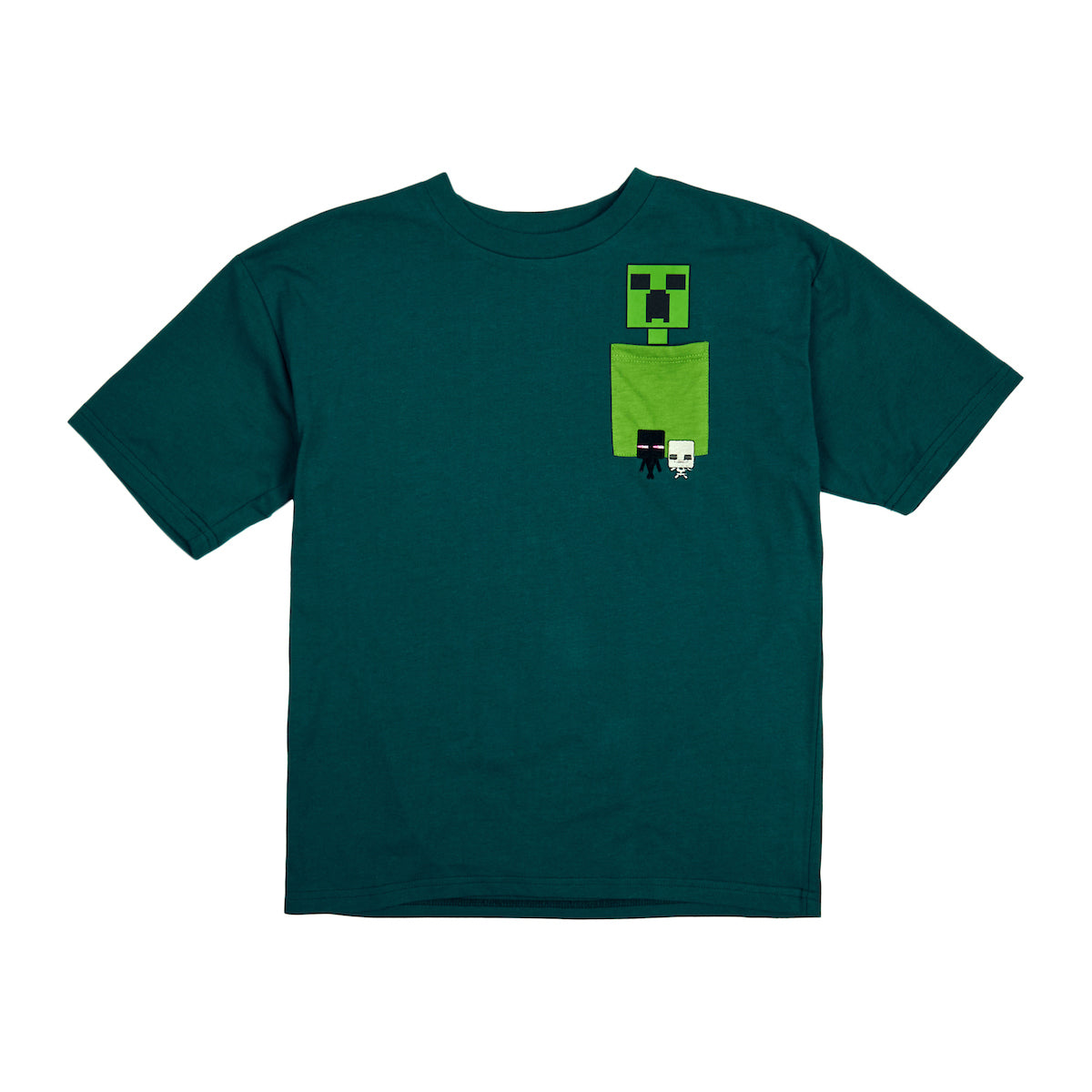 Minecraft Creeper Pocket Crew Neck Short Sleeve Boy's Green Colorblock T-shirt