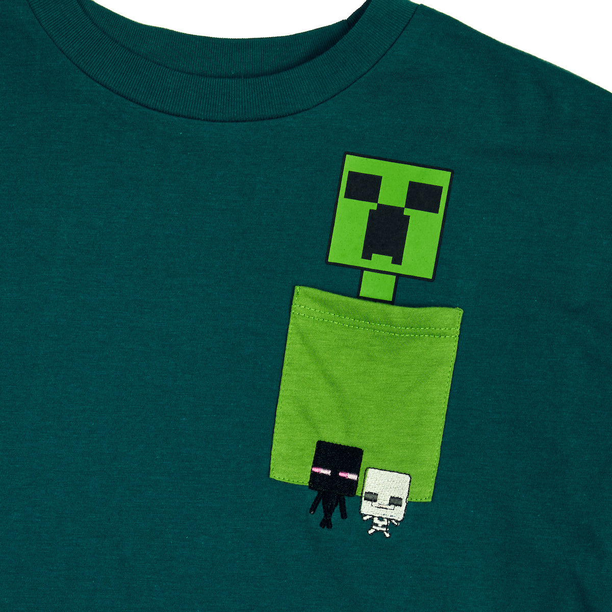 Minecraft Creeper Pocket Crew Neck Short Sleeve Boy's Green Colorblock T-shirt