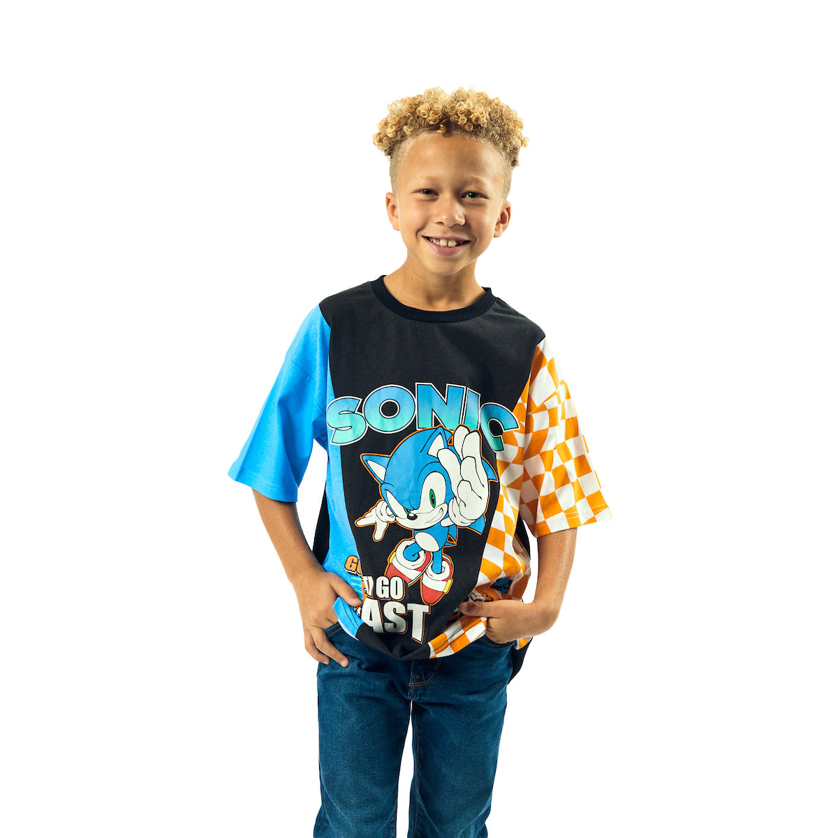 Sonic The Hedgehog Gotta Go Fast Crew Neck Short Sleeve Boy's Colorblock T-shirt