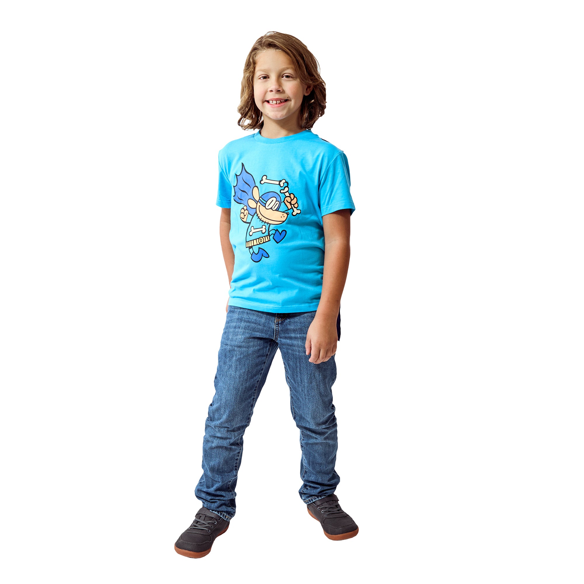 Dog Man Superhero Costume Boy's Blue Crew Neck Short Sleeve T-shirt With Detachable Cape