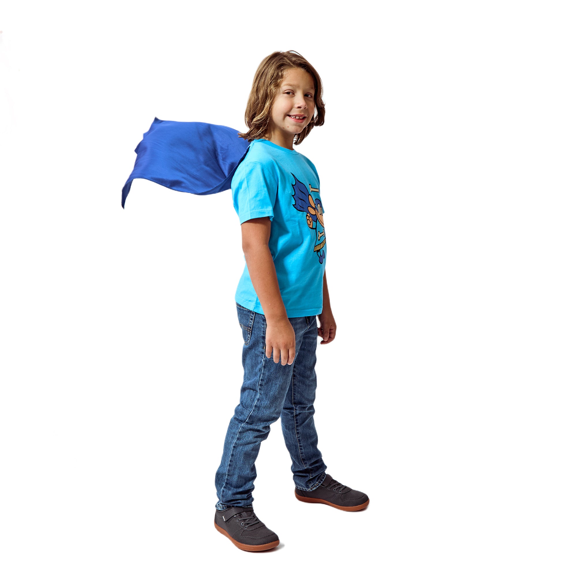 Dog Man Superhero Costume Boy's Blue Crew Neck Short Sleeve T-shirt With Detachable Cape