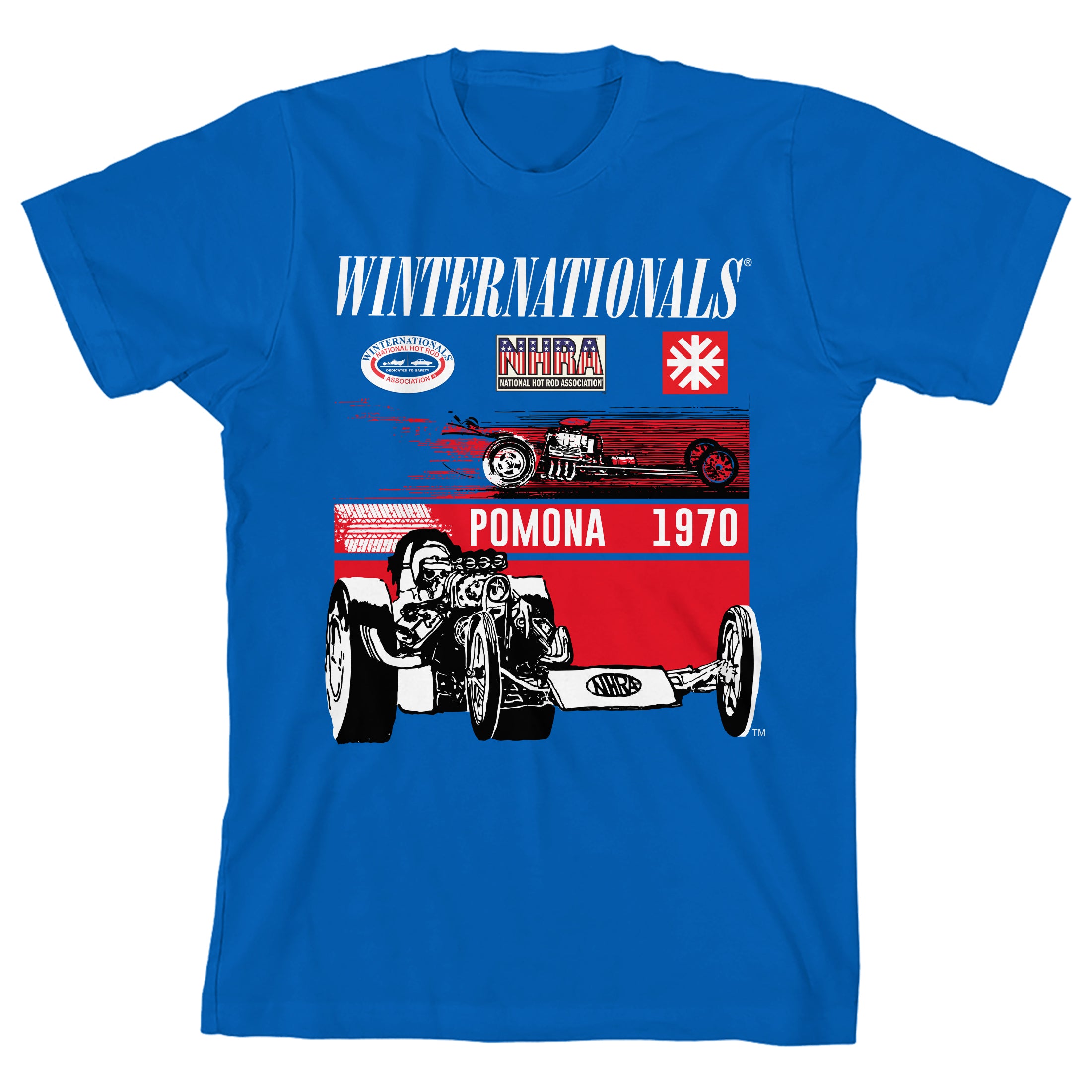National Hot Rod Association NHRA Car Black and White, Winternationals, Logos, Pomona 1970 on royal Youth T-Shirt