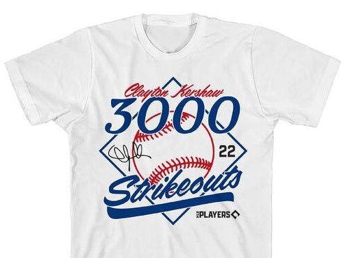 Clayton Kershaw, 3000 Strike outs, 22 on White Short Sleeve Youth T-Shirt