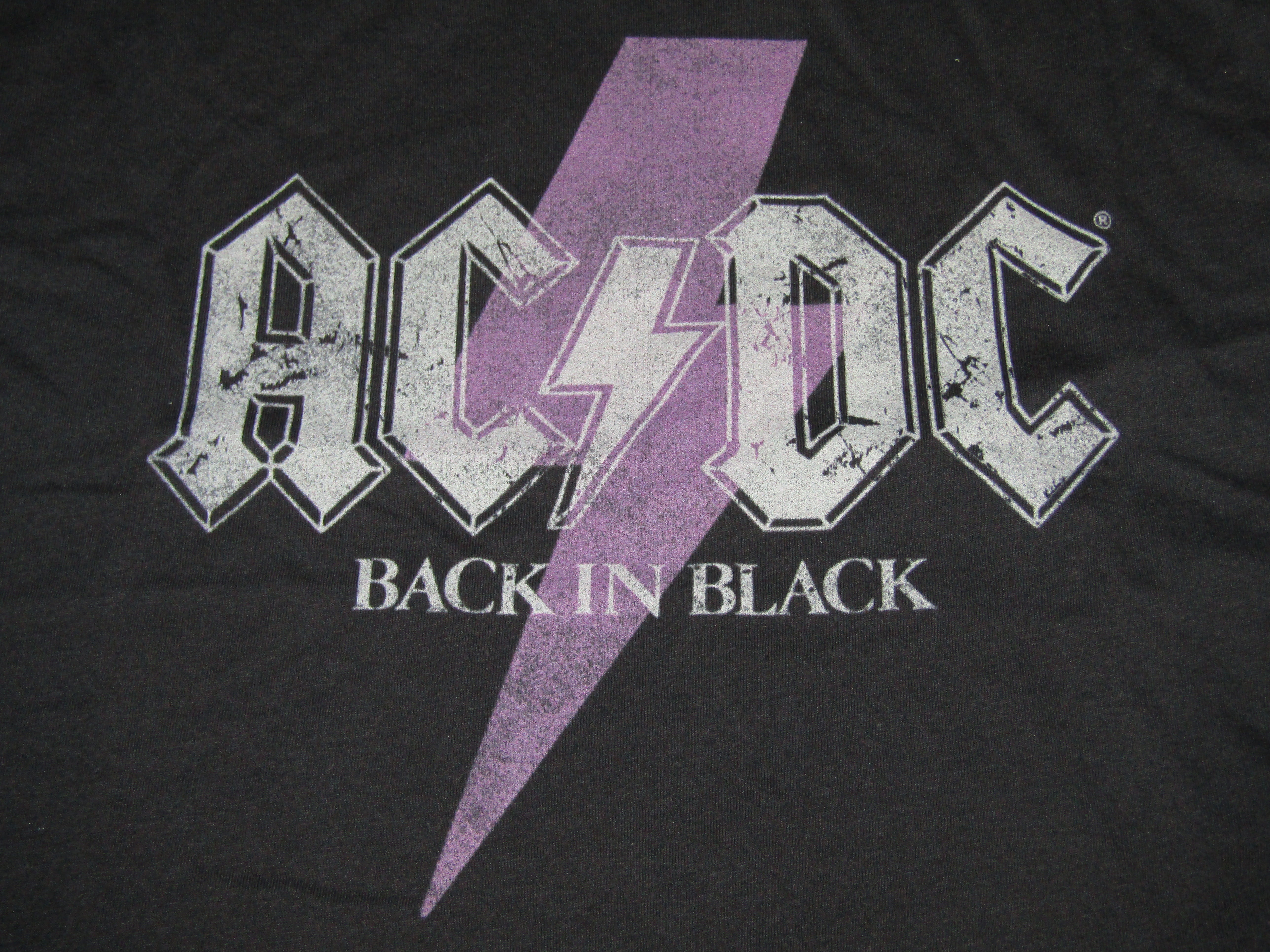 ACDC Back In Black Purple Lightning Bolt Logo Women's Black Cropped Tee