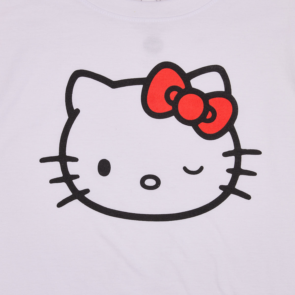 Hello Kitty Face Outline Crew Neck Short Sleeve Women's White Super Crop Baby Tee