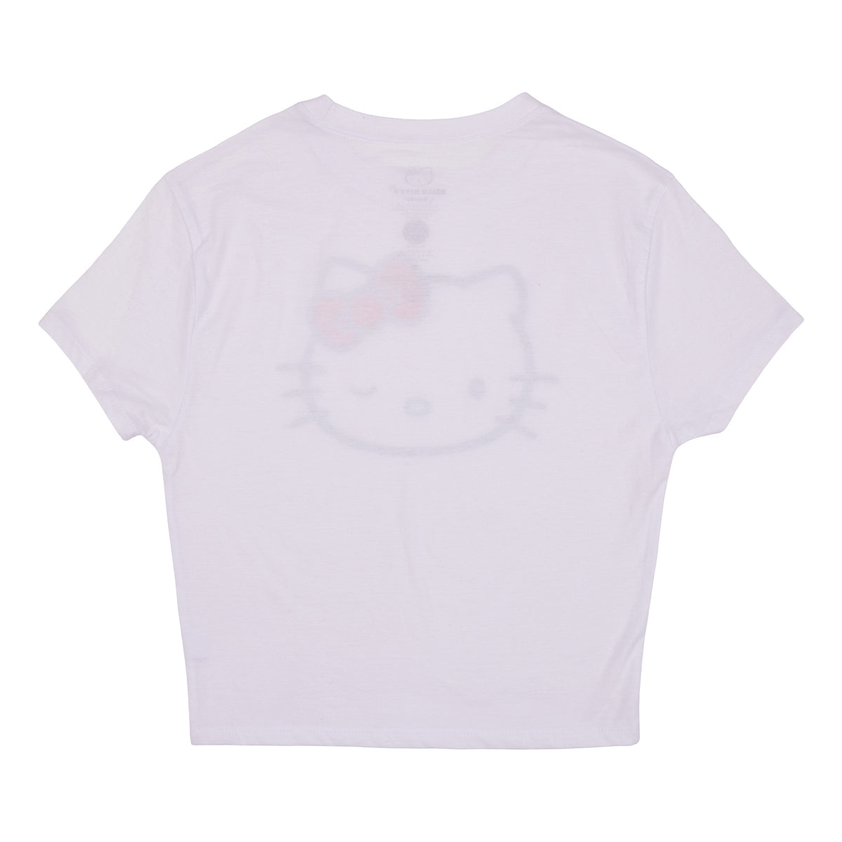 Hello Kitty Face Outline Crew Neck Short Sleeve Women's White Super Crop Baby Tee