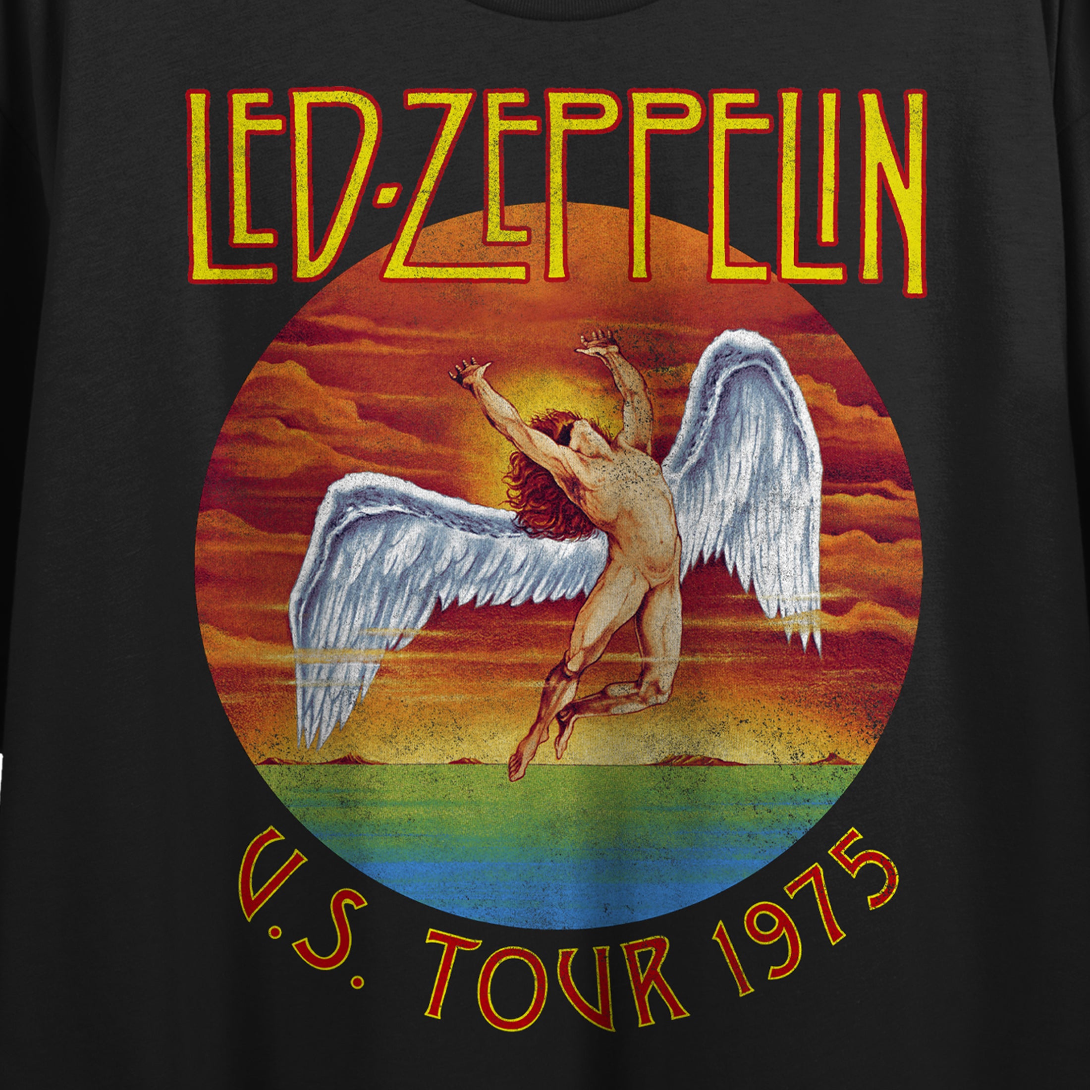 Led Zeppelin U.S.Tour 1975 Crew Neck Short Sleeve Women's Black Crop Top