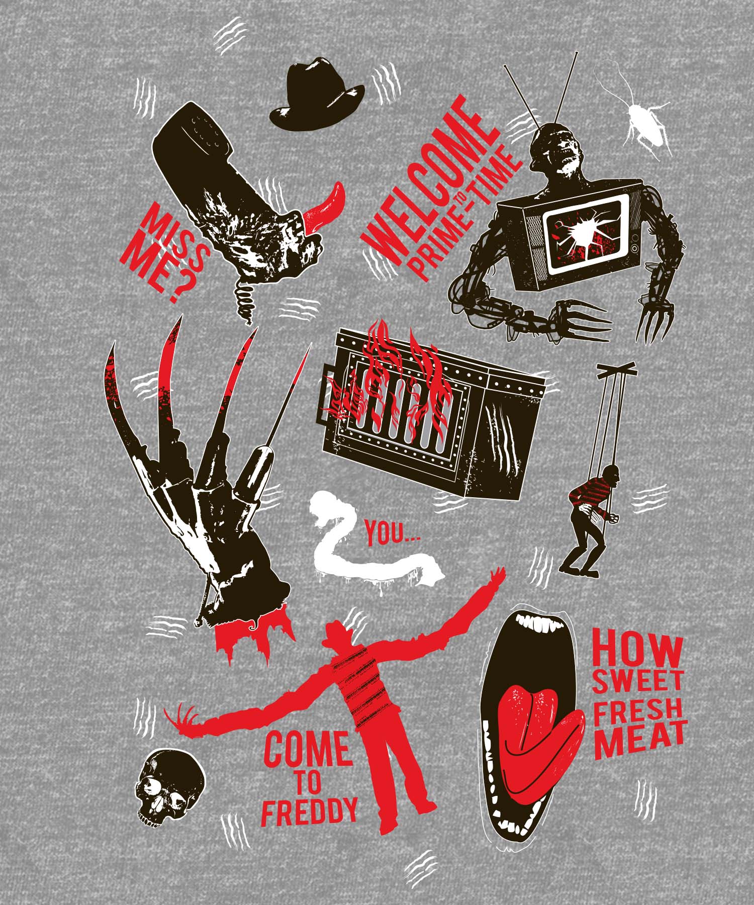 Nightmare On Elm Street Tossed Freddy Women's Heather Gray T-Shirt