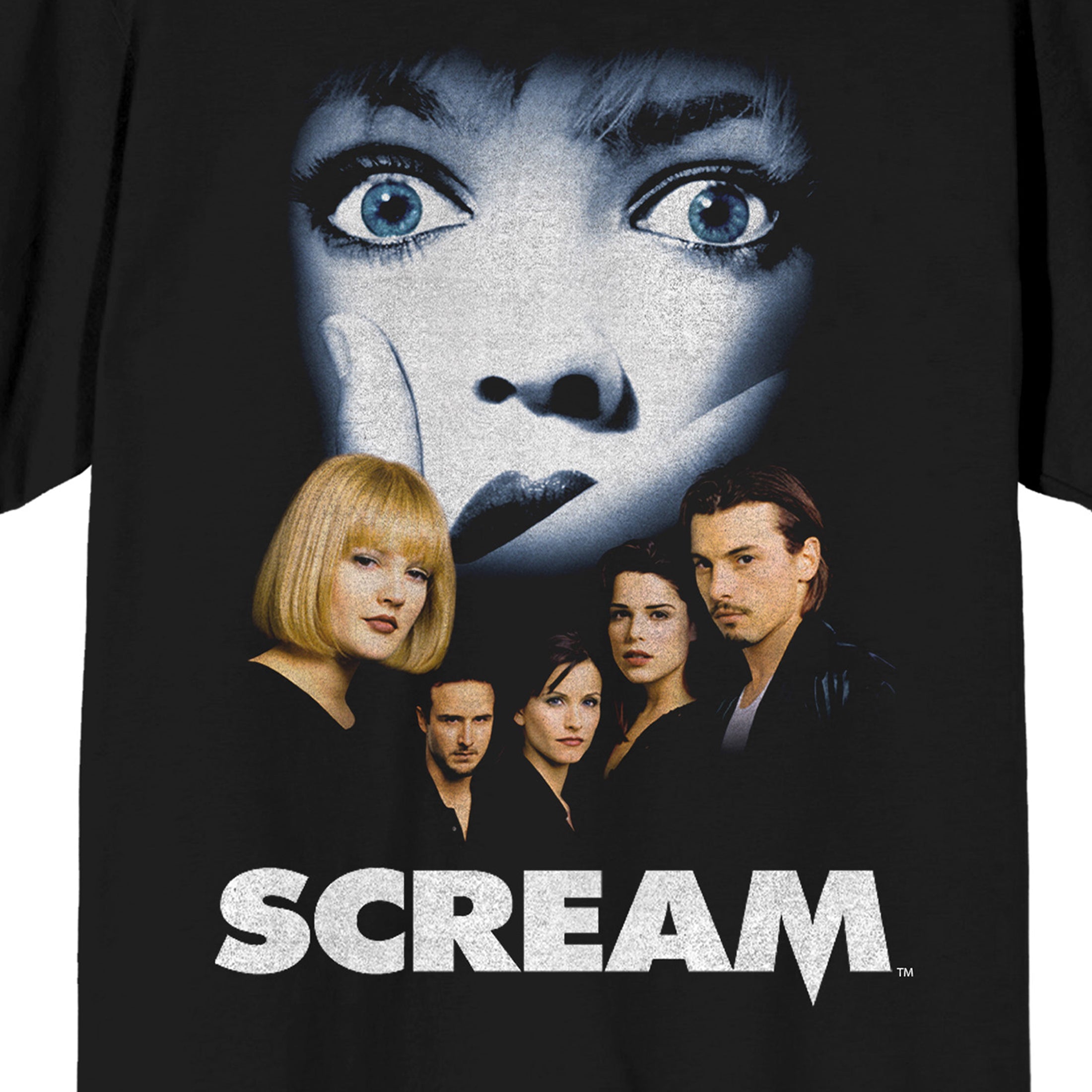Scream 1-3 Distressed Movie Poster Crew Neck Short Sleeve Women's Black T-shirt