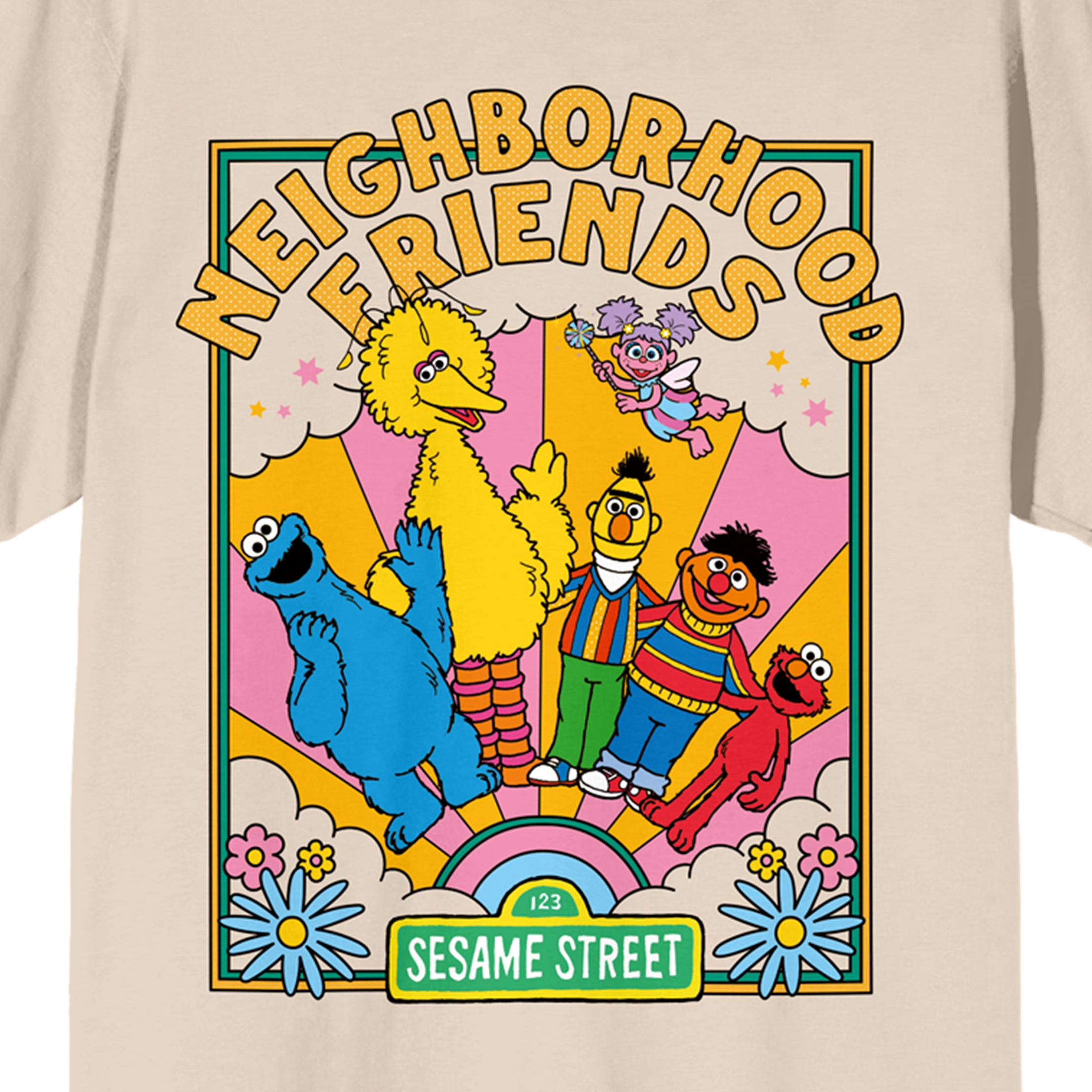 Sesame Street Favorite Neighborhood Friends Women's Natural Crew Neck Short Sleeve Graphic Tee