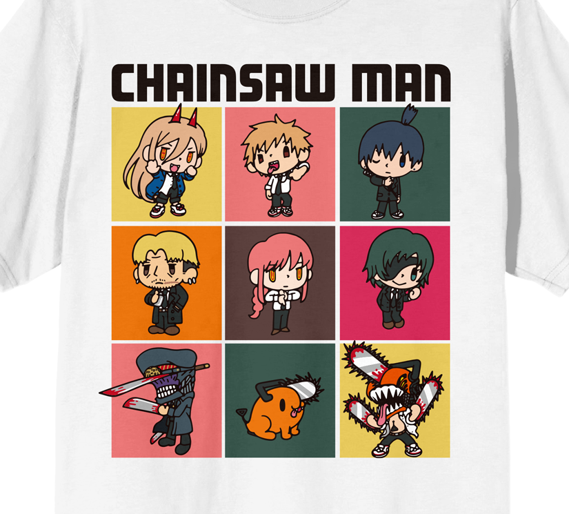 Chainsaw Man Chibi Character Art Crew Neck Short Sleeve Women's White T-shirt