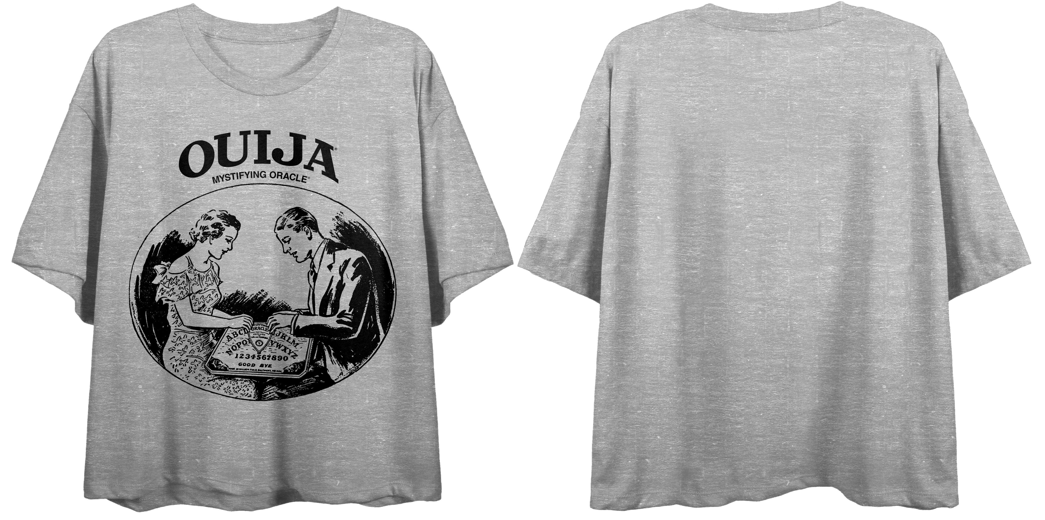 Playing Ouija Game Art Women's Heather Gray Basic Crop Boyfriend Tee