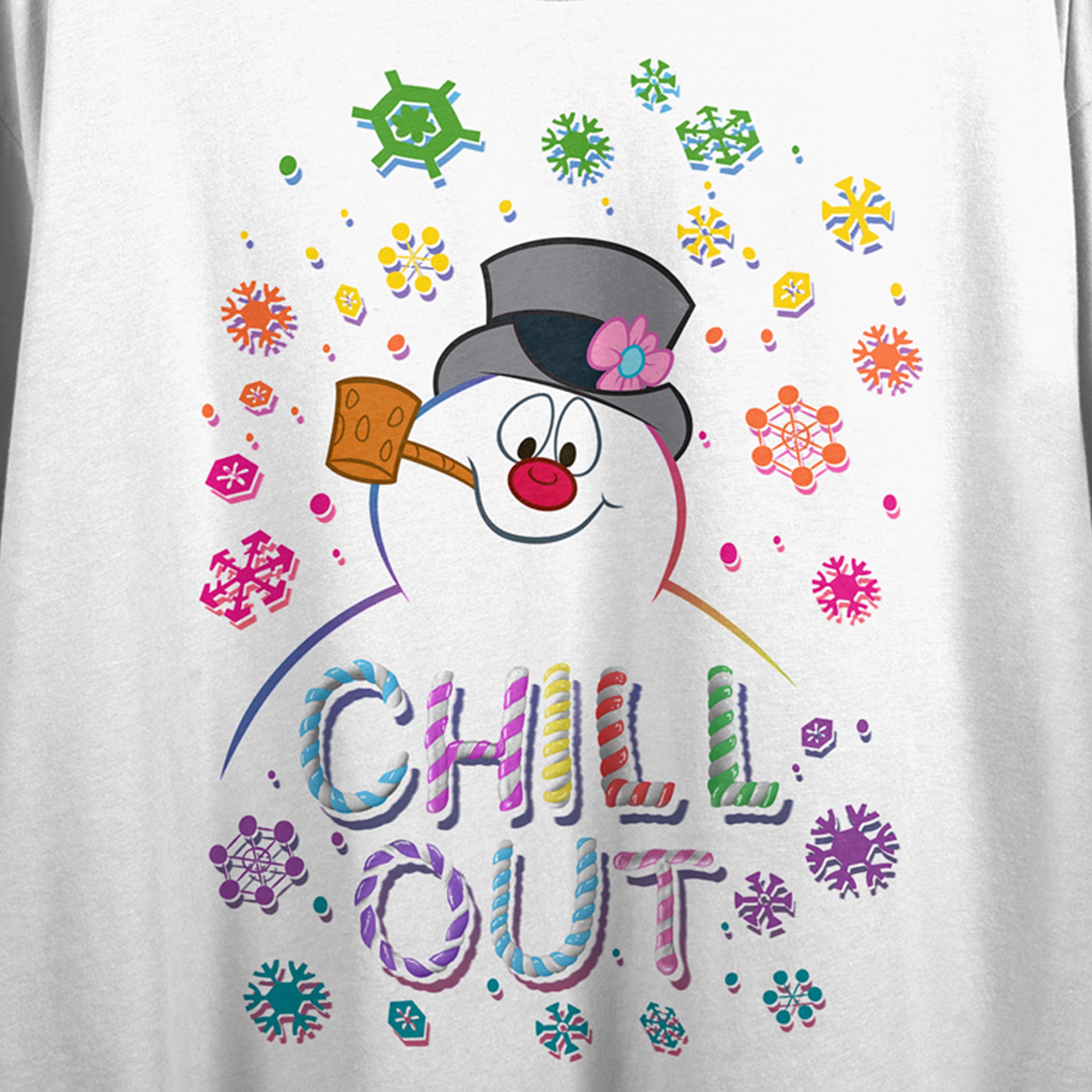 Frosty the Snowman Chill Out Women's White Graphic Crop Tee