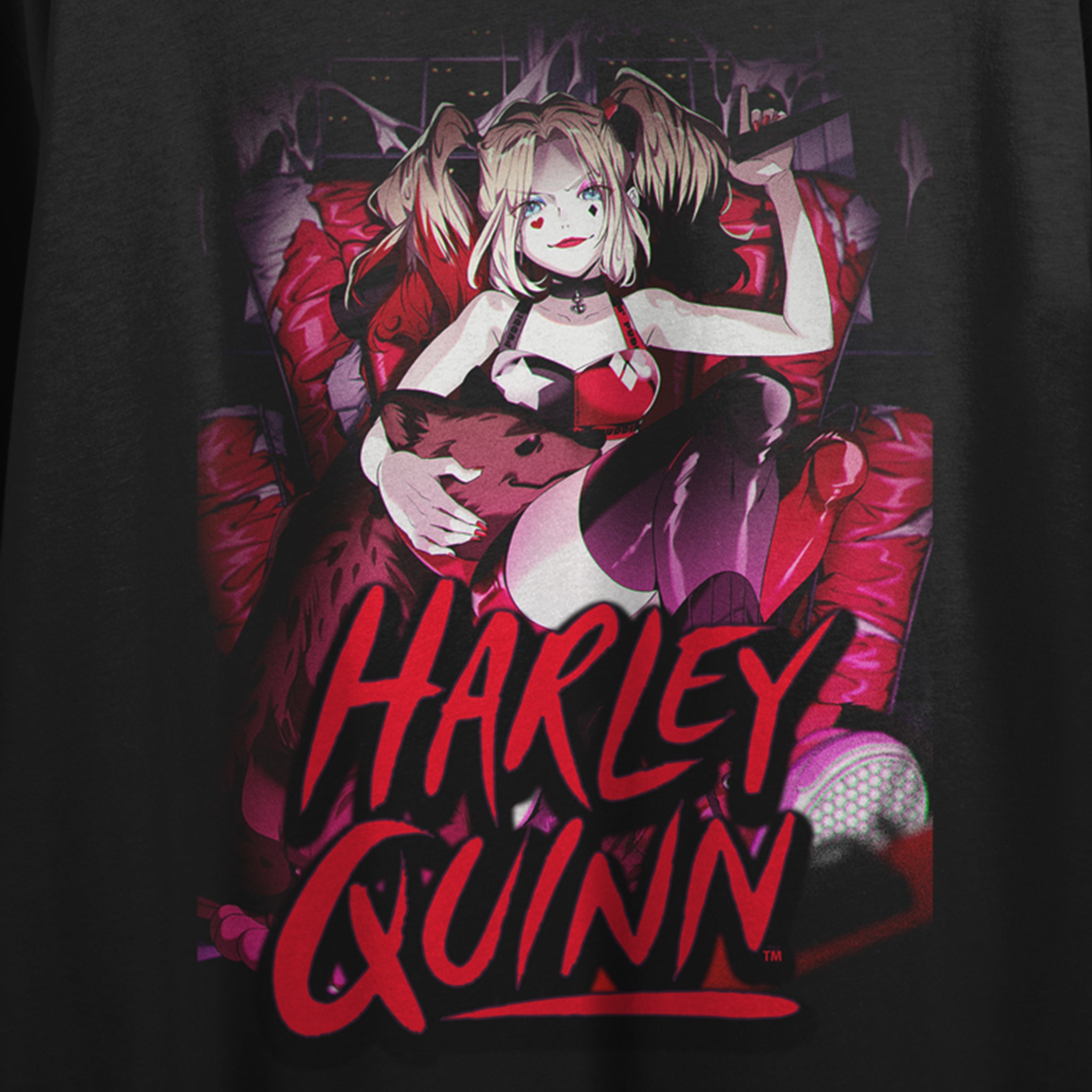 Harley Quinn Heart & Thorns Art Crew Neck Short Sleeve Women's Black Crop T-shirt