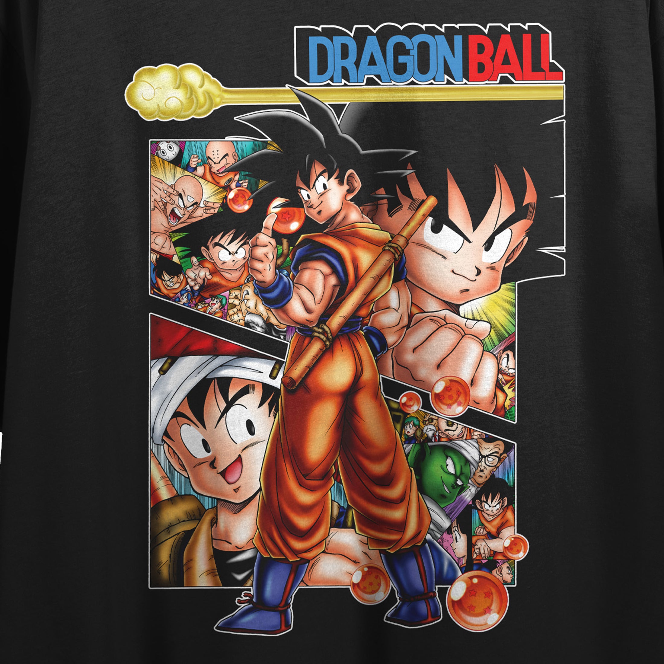 Dragon Ball Classic Group & Logo Crew Neck Short Sleeve Women's Black Crop T-shirt