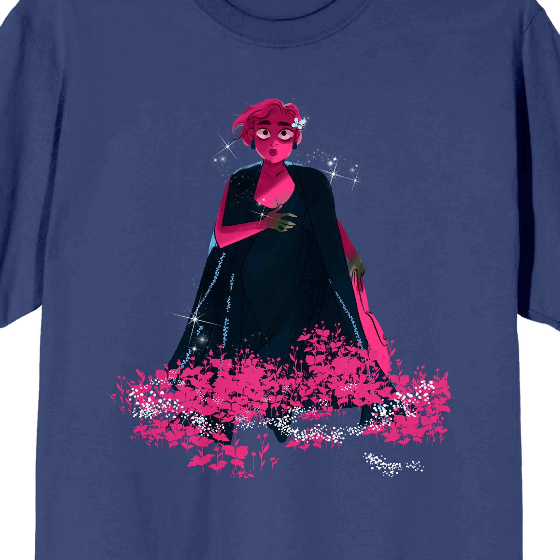 WEBTOON Lore Olympus Persephone In Flowers Crew Neck Short Sleeve Navy Women's T-shirt