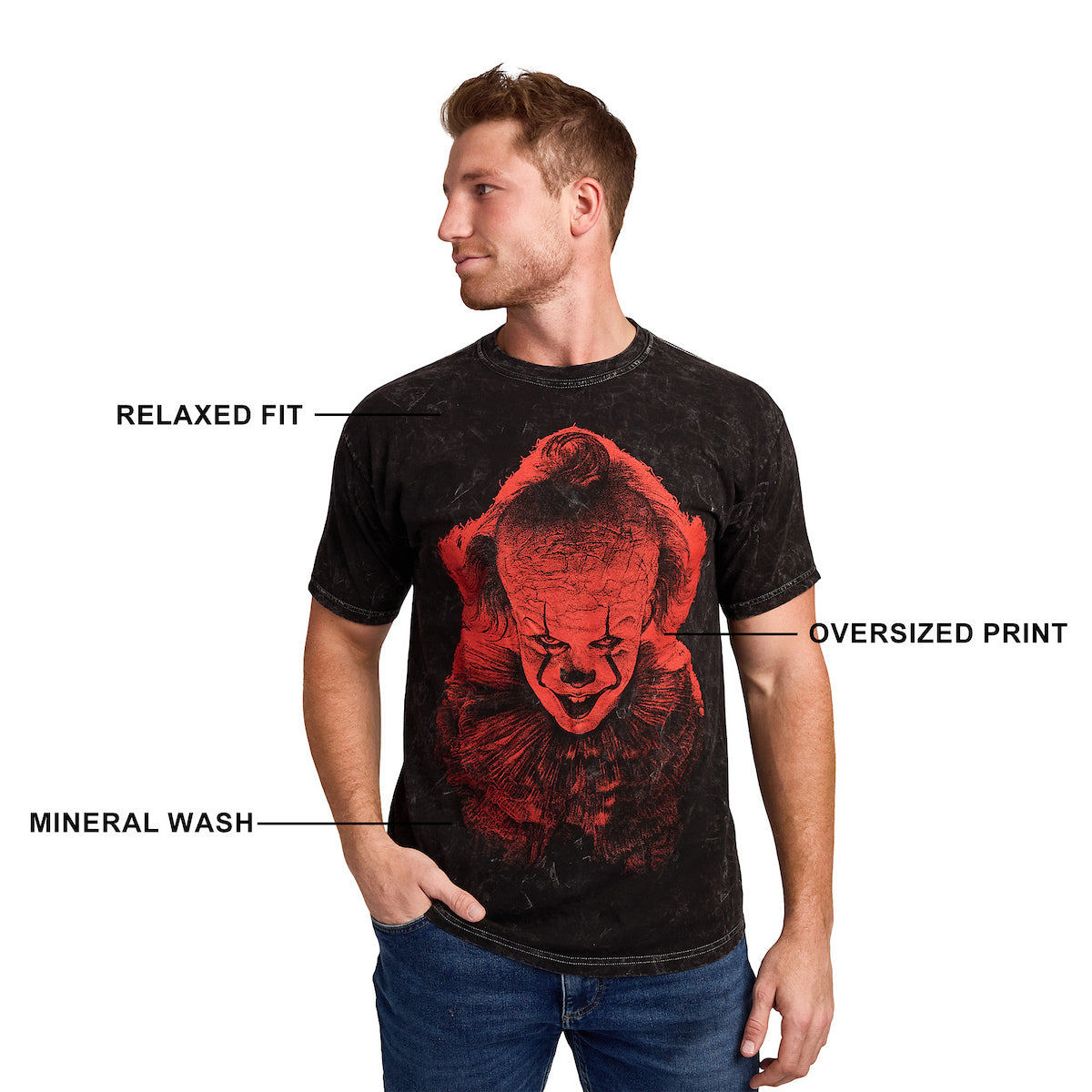 It Chapter 2 Pennywise Adult Black Mineral Wash Crew Neck Short Sleeve T-shirt