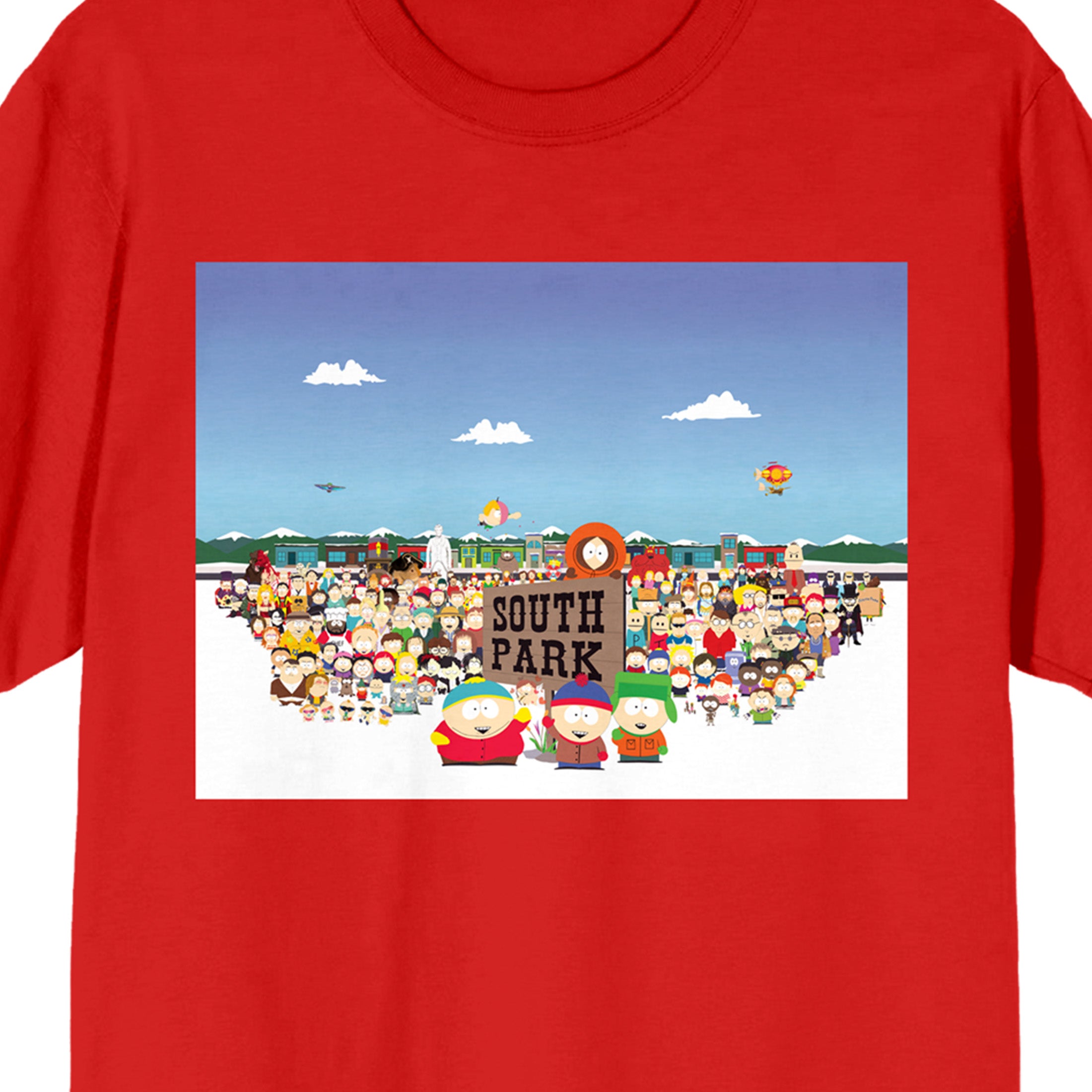 South Park Group Key Art Crew Neck Short Sleeve Red Unisex Adult T-shirt