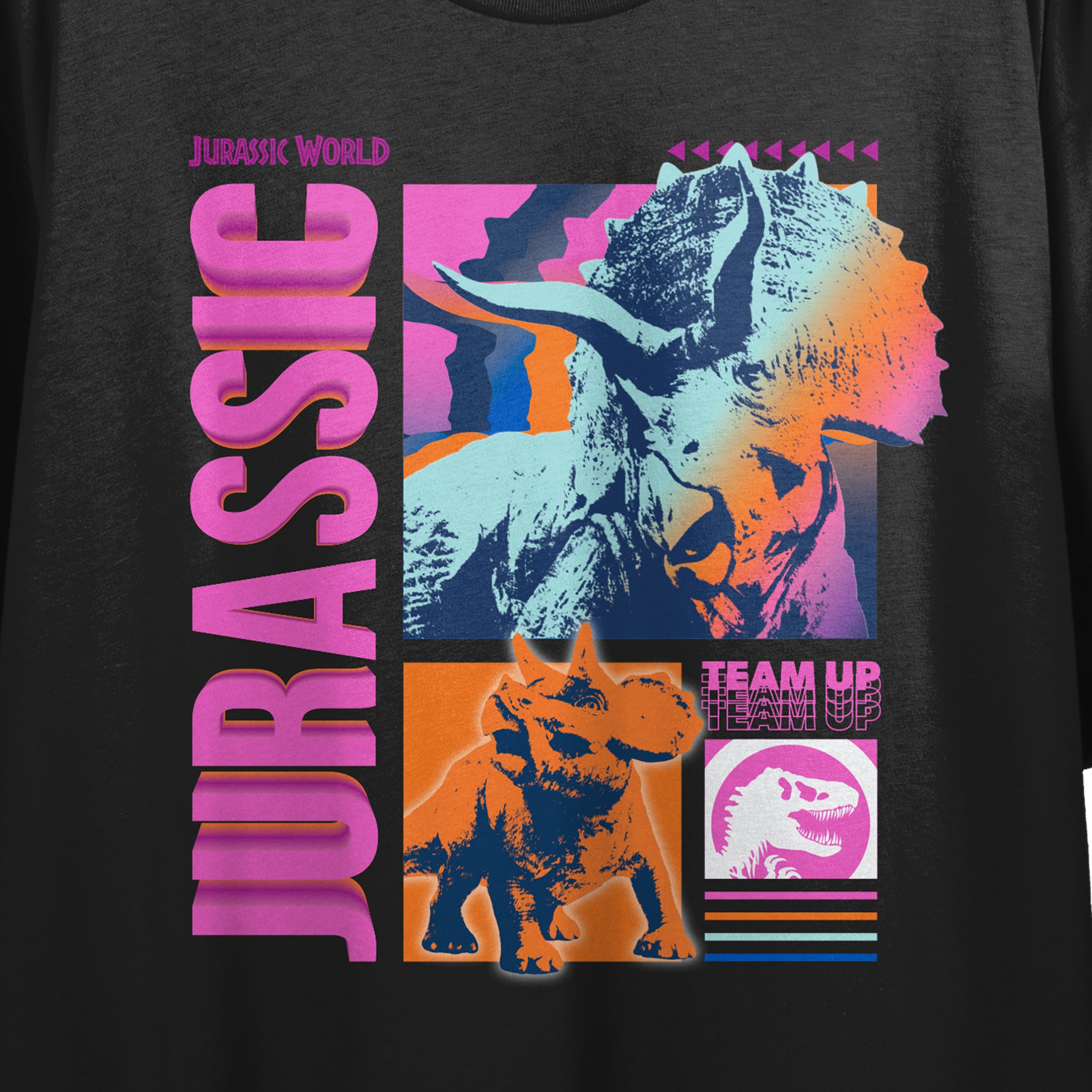 Jurassic World Neon Gamescape Crew Neck Short Sleeve Women's Black Crop Top