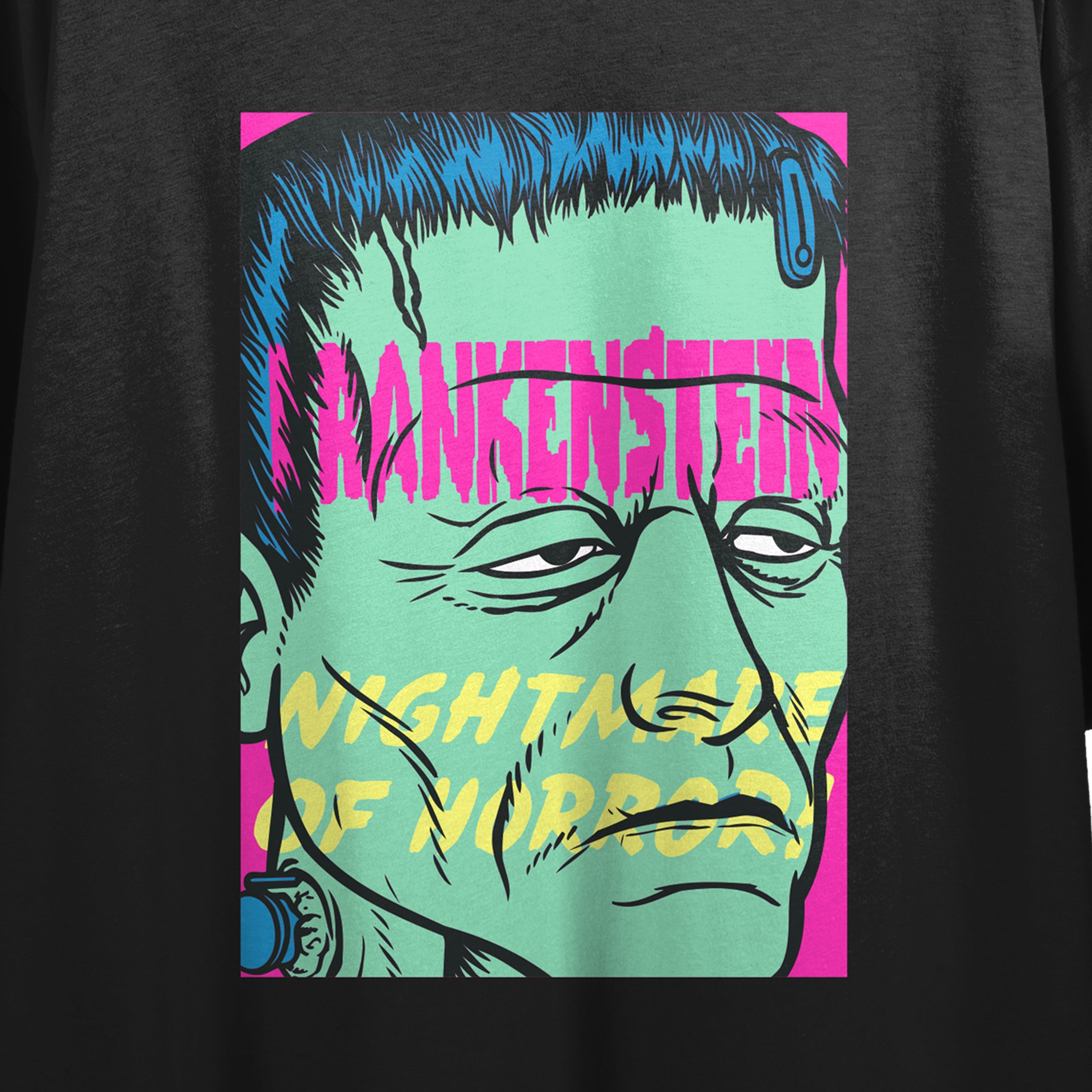 Universal Monsters Frankenstein Nightmare Of Horror Crew Neck Short Sleeve Women's Black Crop Top