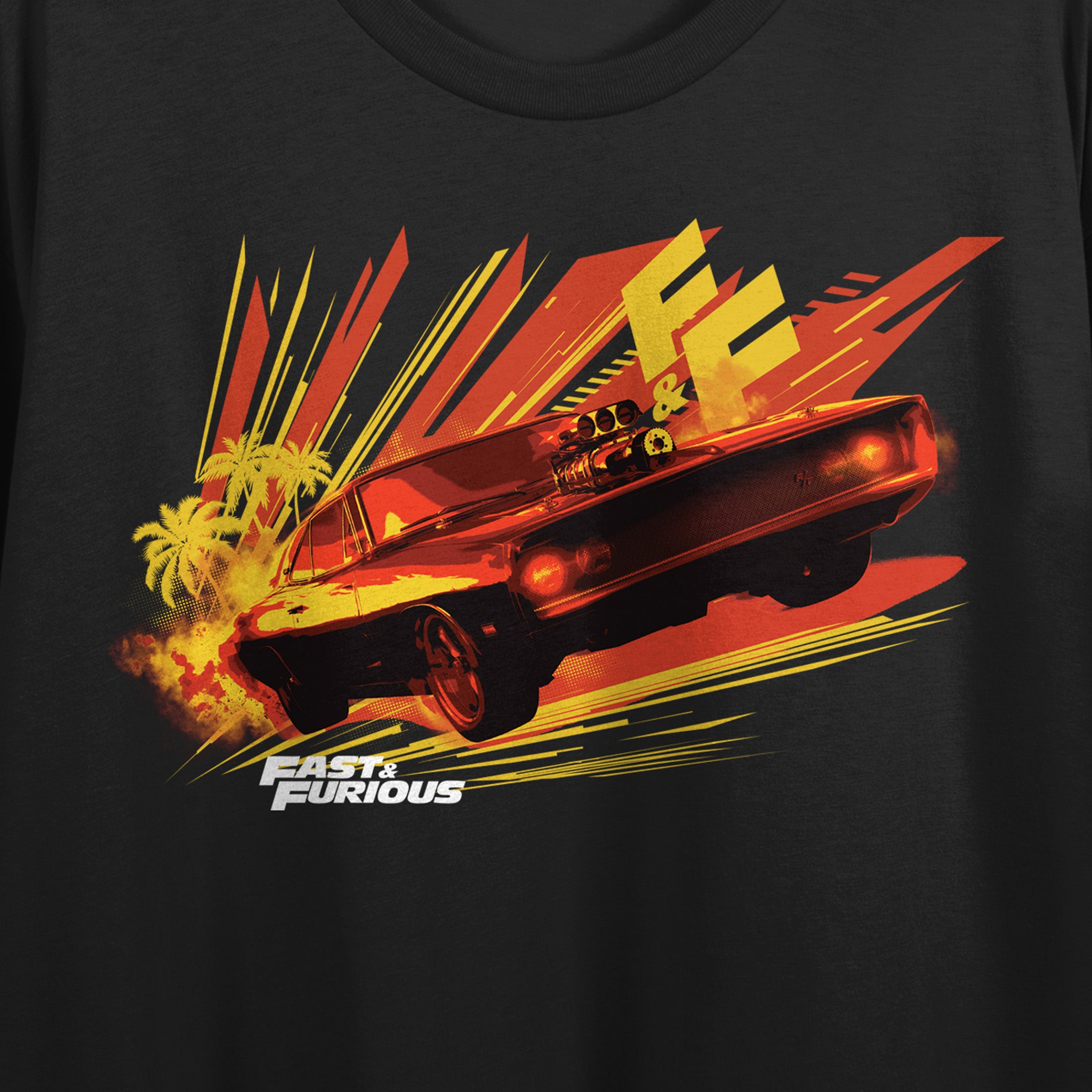 Fast & Furious Dodge Challenger Vector Art Crew Neck Short Sleeve Women's Black Crop Top