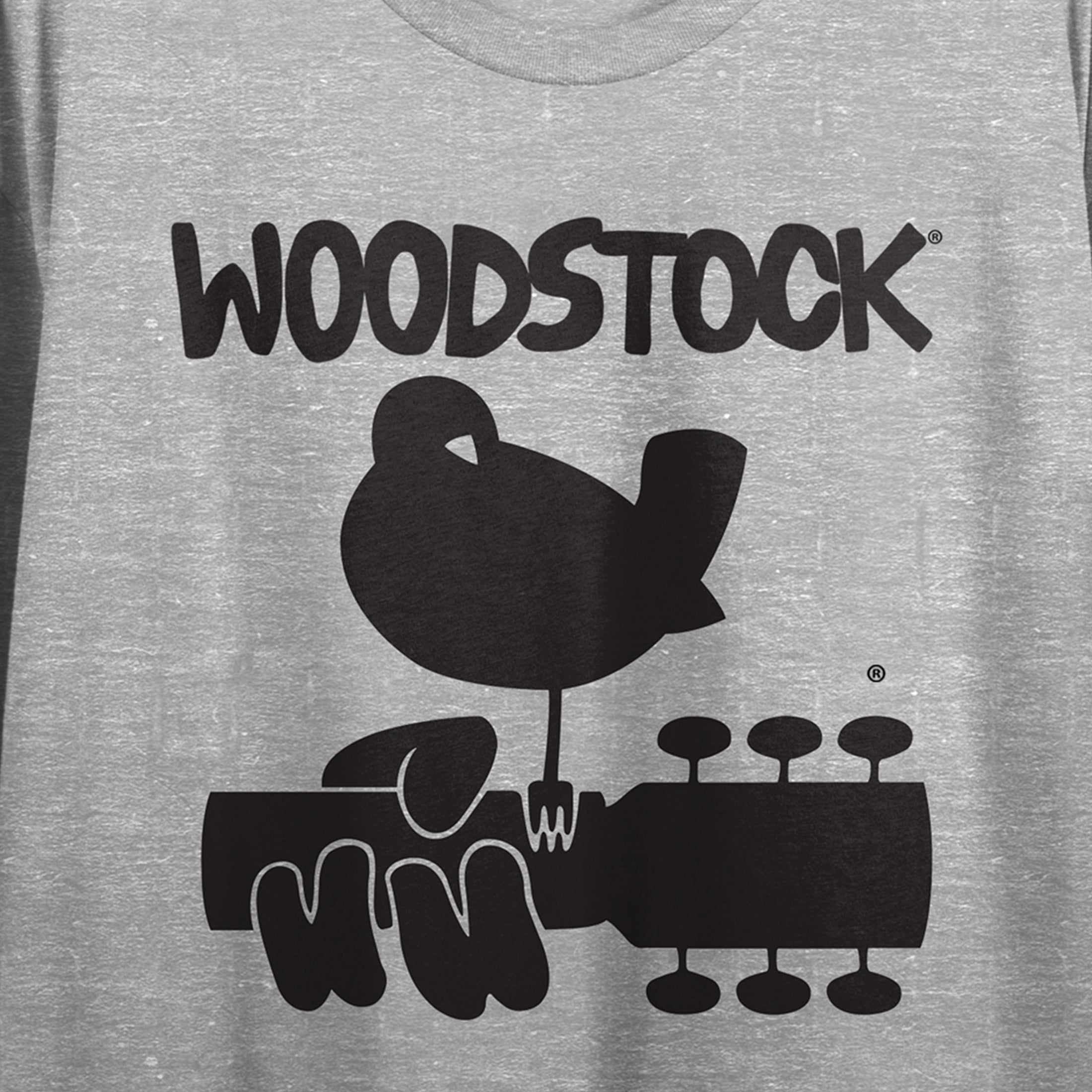 Woodstock Single Color Logo Women's Heather Gray Crop Tee with Short Sleeves and Crew Neck