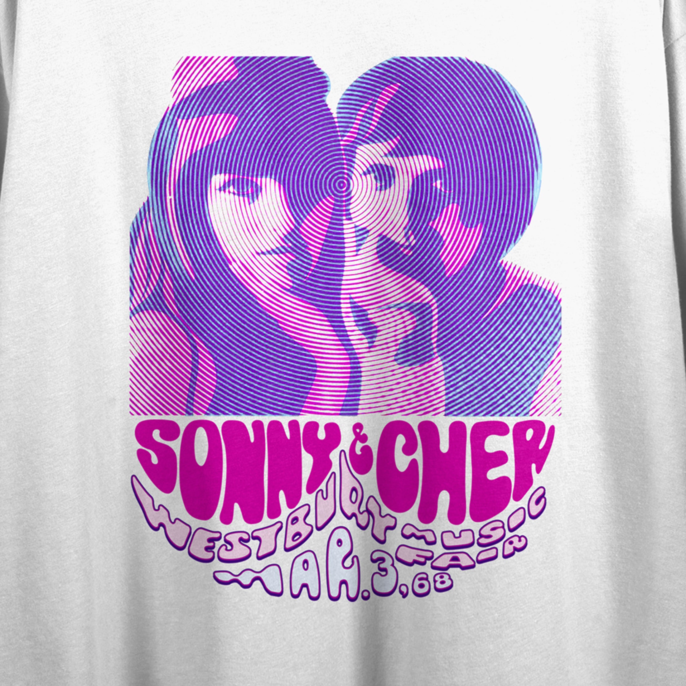 Westbursy Sonny and Cher Music Art Women's White Crop Tee With Short Sleeves and Crew Neck