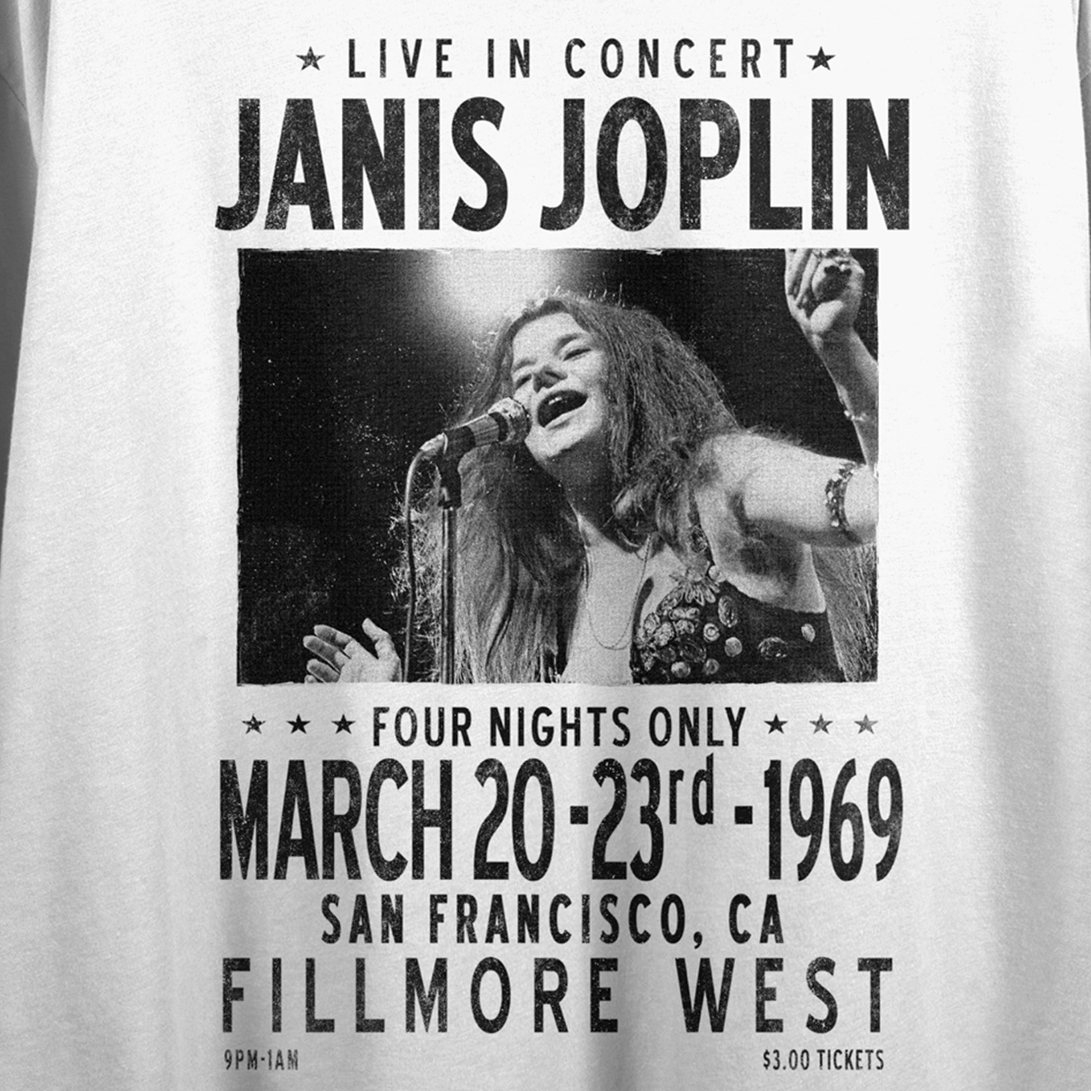 Janis Joplin 1969 At The Fillmore Women's White Crop Tee
