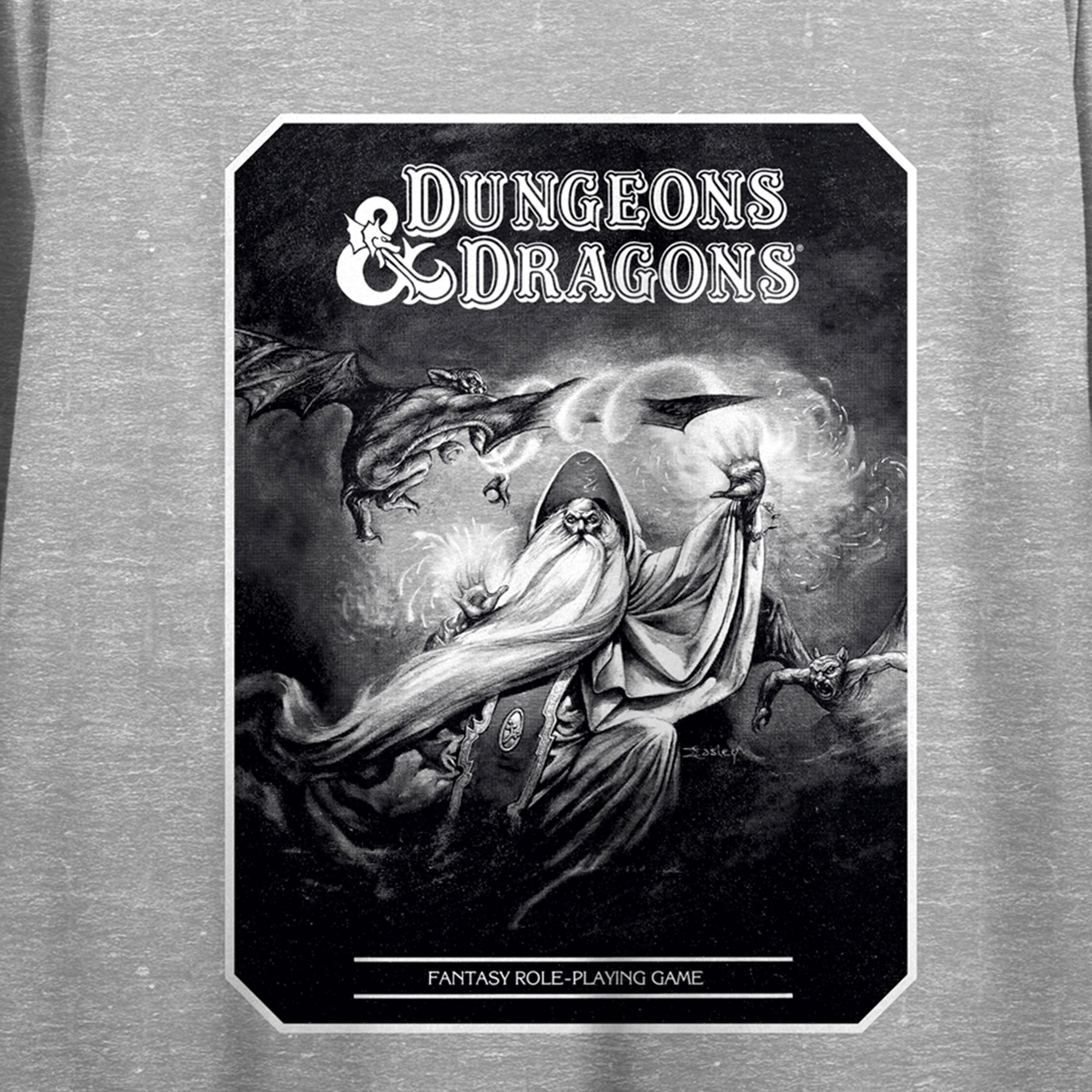 Dungeons & Dragons Black and White Art Women's Heather Gray Crop Tee With Short Sleeves and Crew Neck