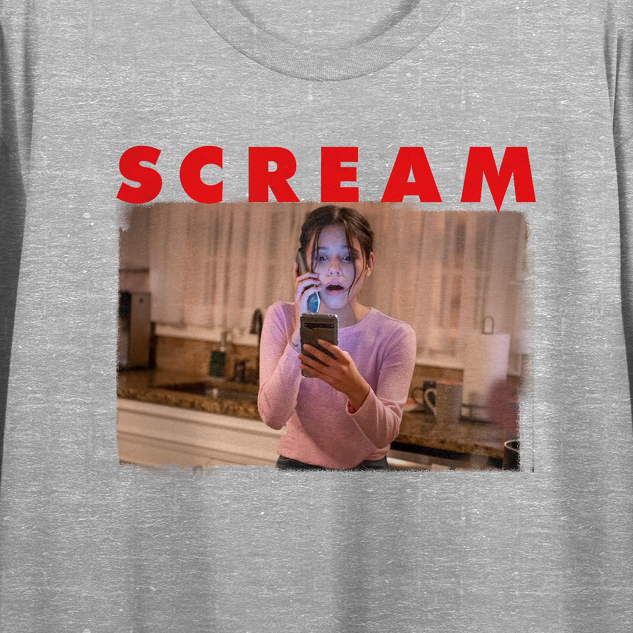 Scream 5 Tara Screenshot Crew Neck Short Sleeve Gray Heather Women's Crop Top