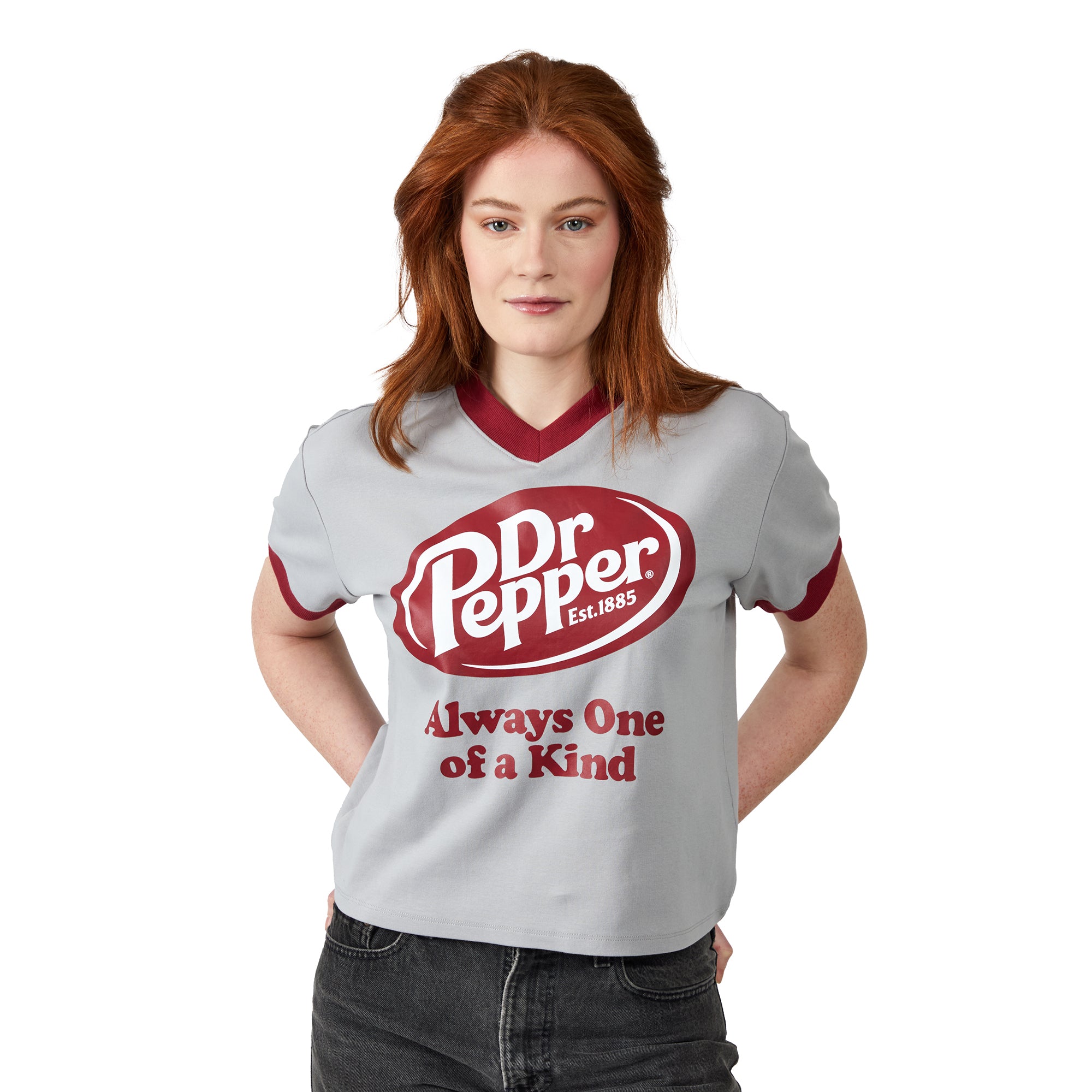 Dr Pepper Always One Of A Kind V-Neck Short Sleeve Gray Heather Women's Crop Top