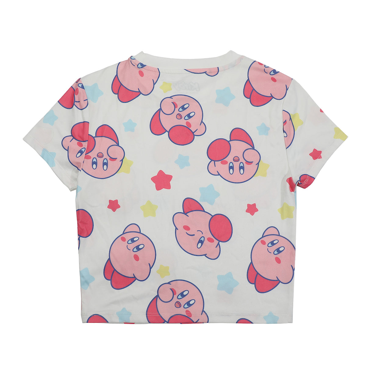 Kirby Character & Stars All-Over Print Women's White Crew Neck Short Sleeve Baby Tee
