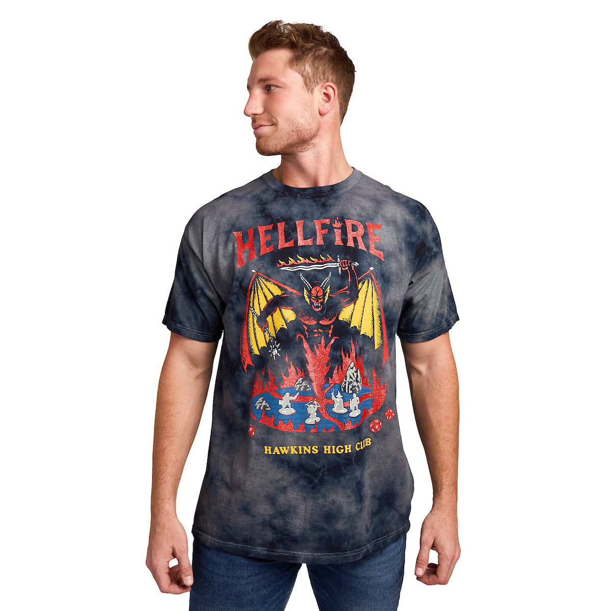 Stranger Things Hellfire Club Men's Black Cloud Wash Short Sleeve Tee