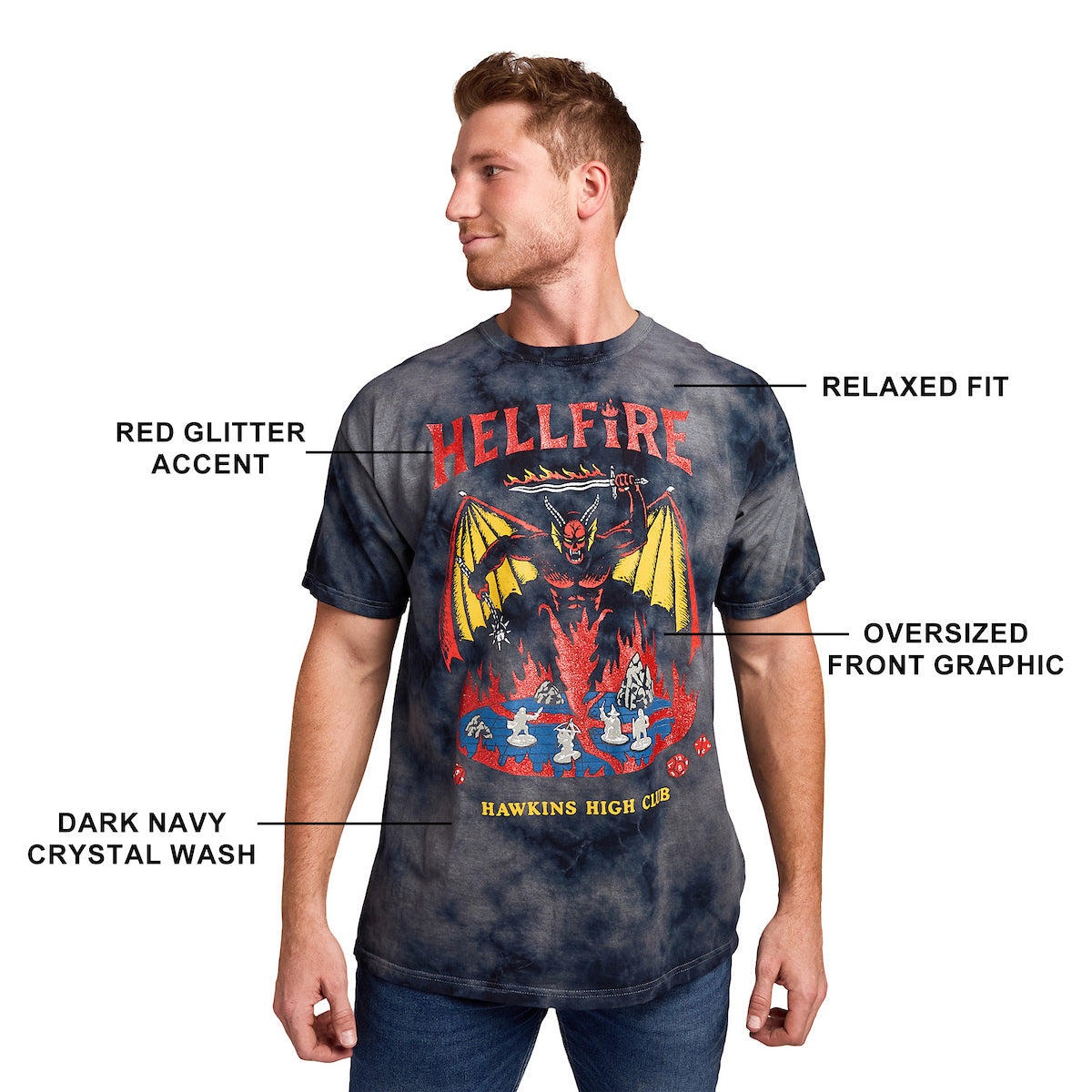 Stranger Things Hellfire Club Men's Black Cloud Wash Short Sleeve Tee