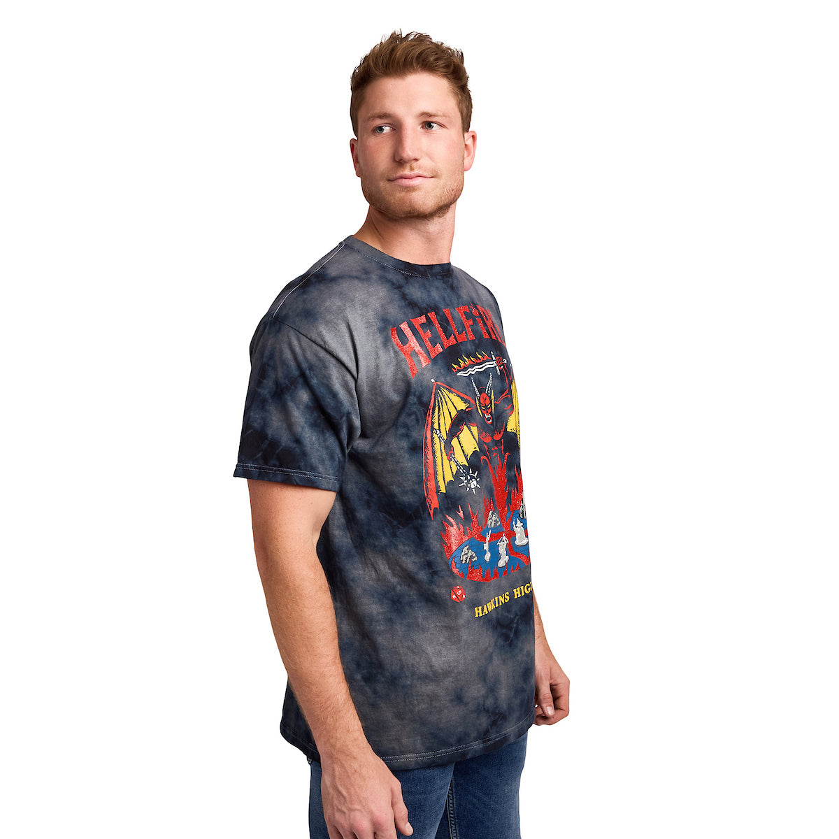 Stranger Things Hellfire Club Men's Black Cloud Wash Short Sleeve Tee