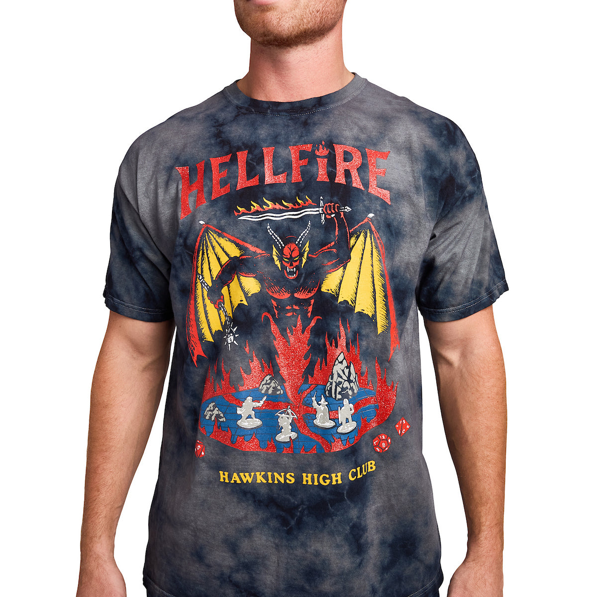 Stranger Things Hellfire Club Men's Black Cloud Wash Short Sleeve Tee