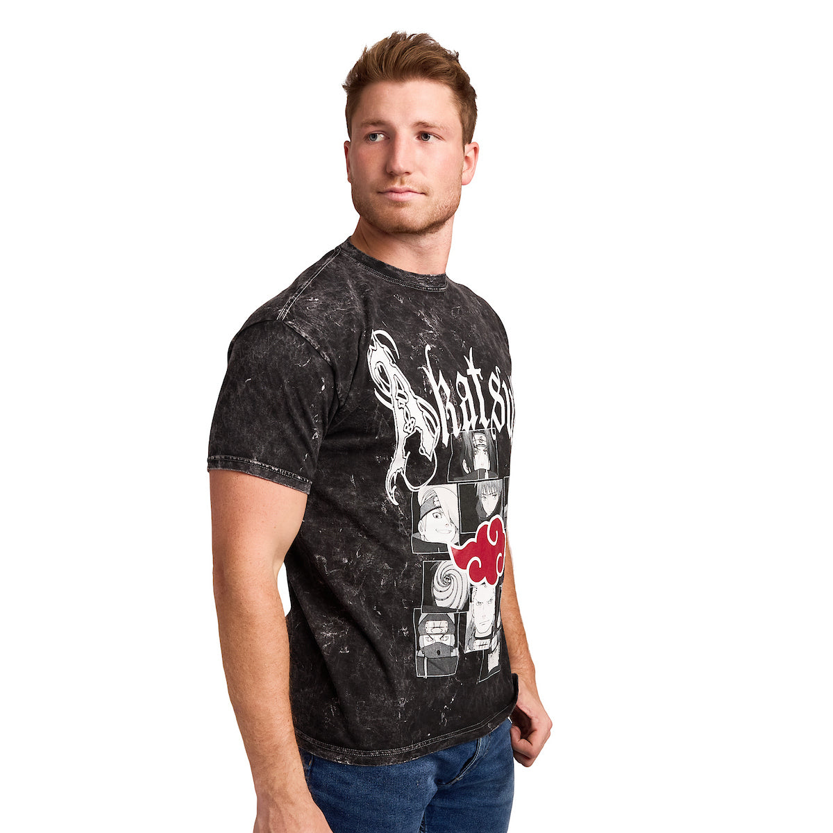 Naruto Shippuden Akatsuki Women's Black Mineral Wash Oversized Crew Neck Short Sleeve T-shirt