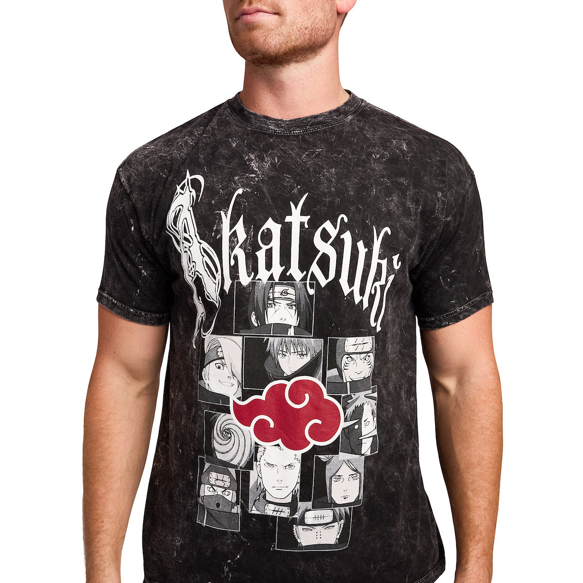 Naruto Shippuden Akatsuki Women's Black Mineral Wash Oversized Crew Neck Short Sleeve T-shirt