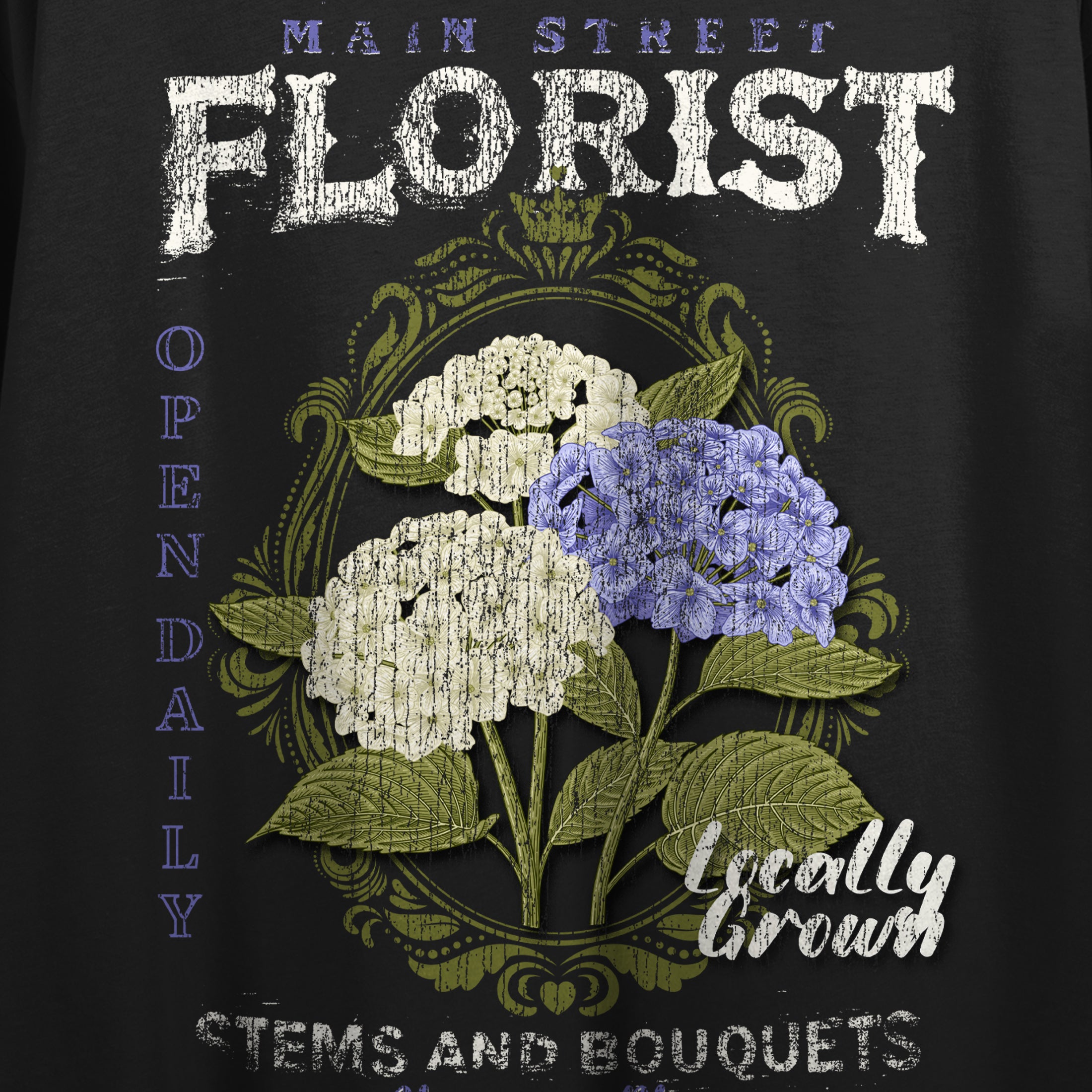 Main Street Florist Locally Grown Crew Neck Short Sleeve Women's Black Crop Top