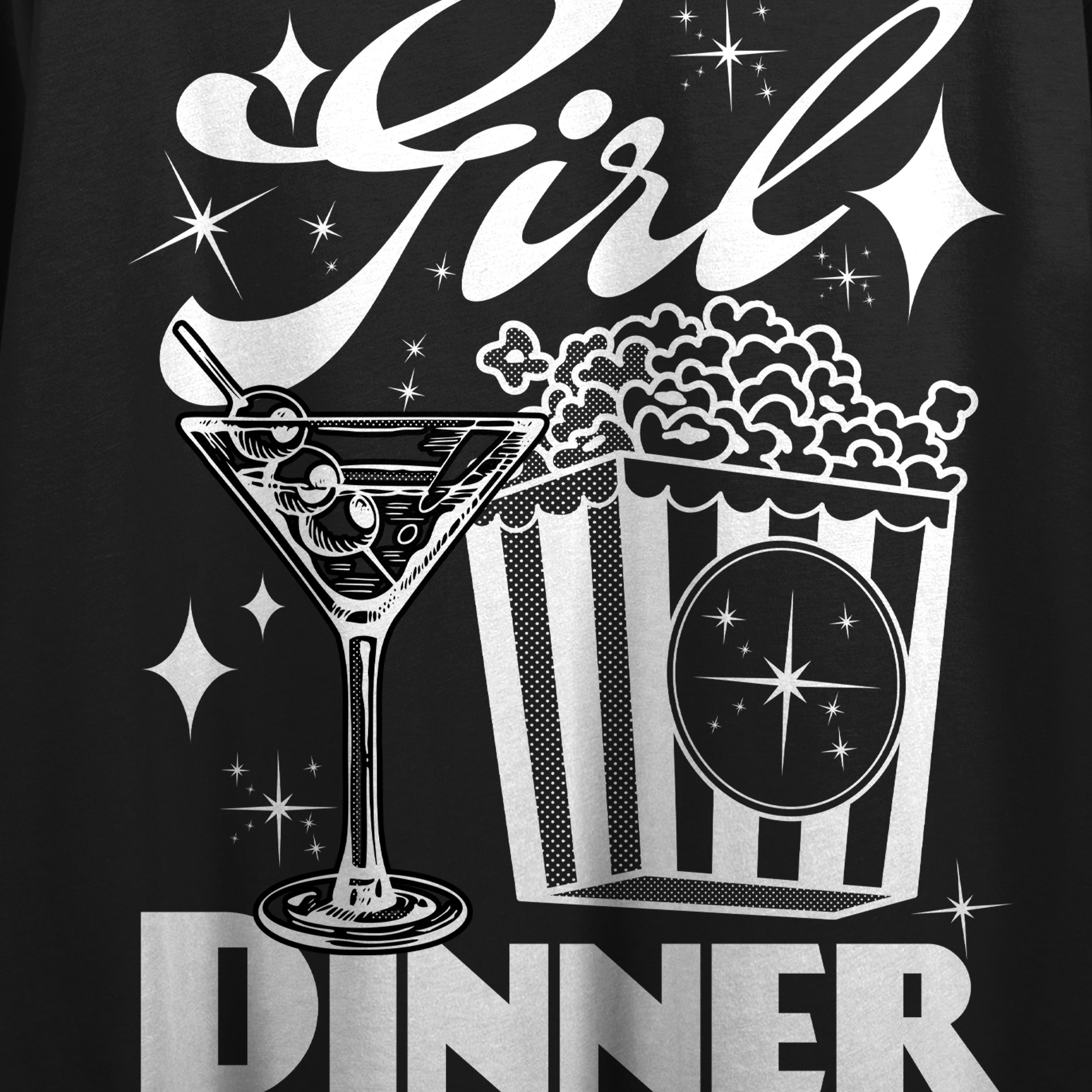 Girl Dinner Martini & Popcorn Crew Neck Short Sleeve Women's Black Crop Top