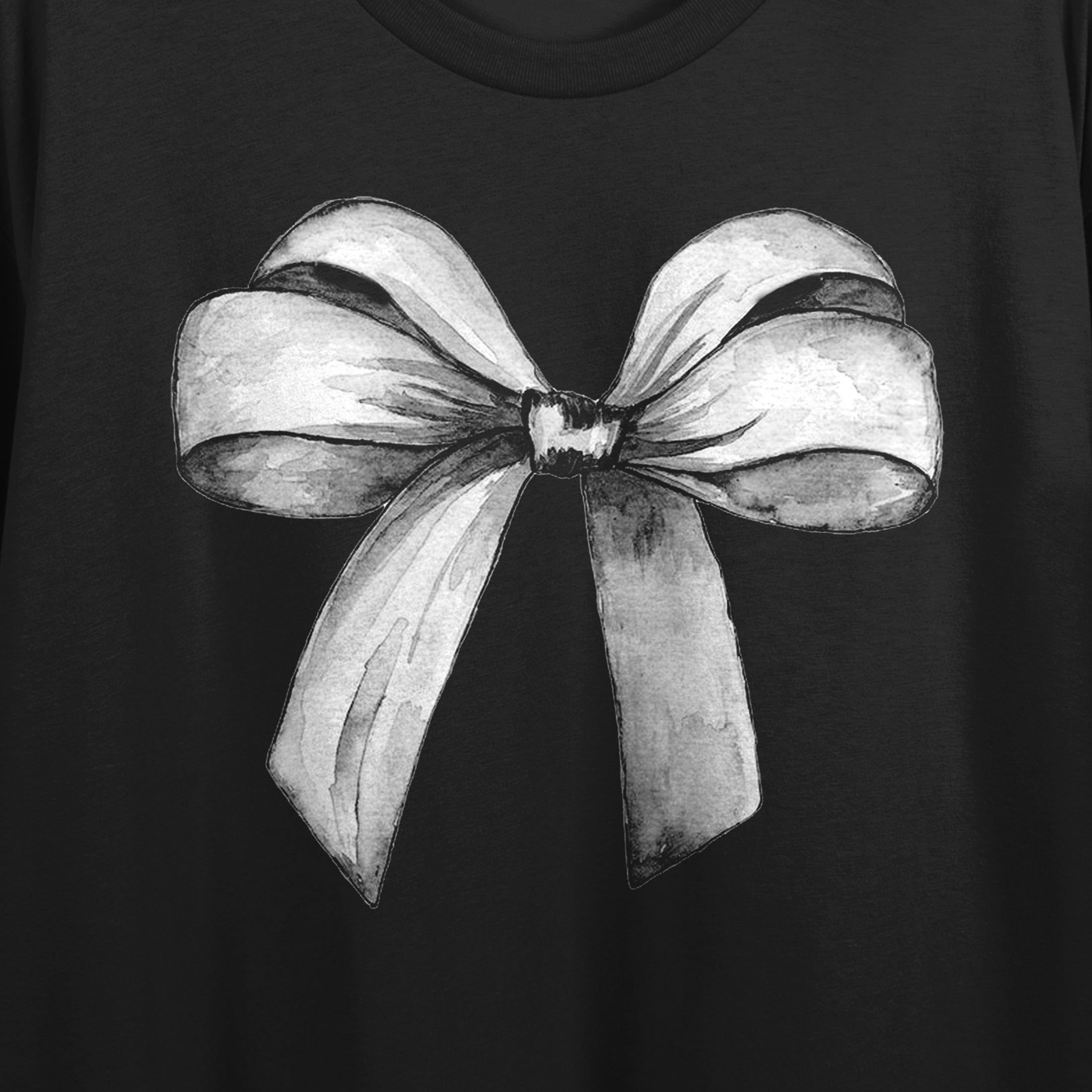 Watercolor White Large Bow Women's Charcoal Cropped Tee