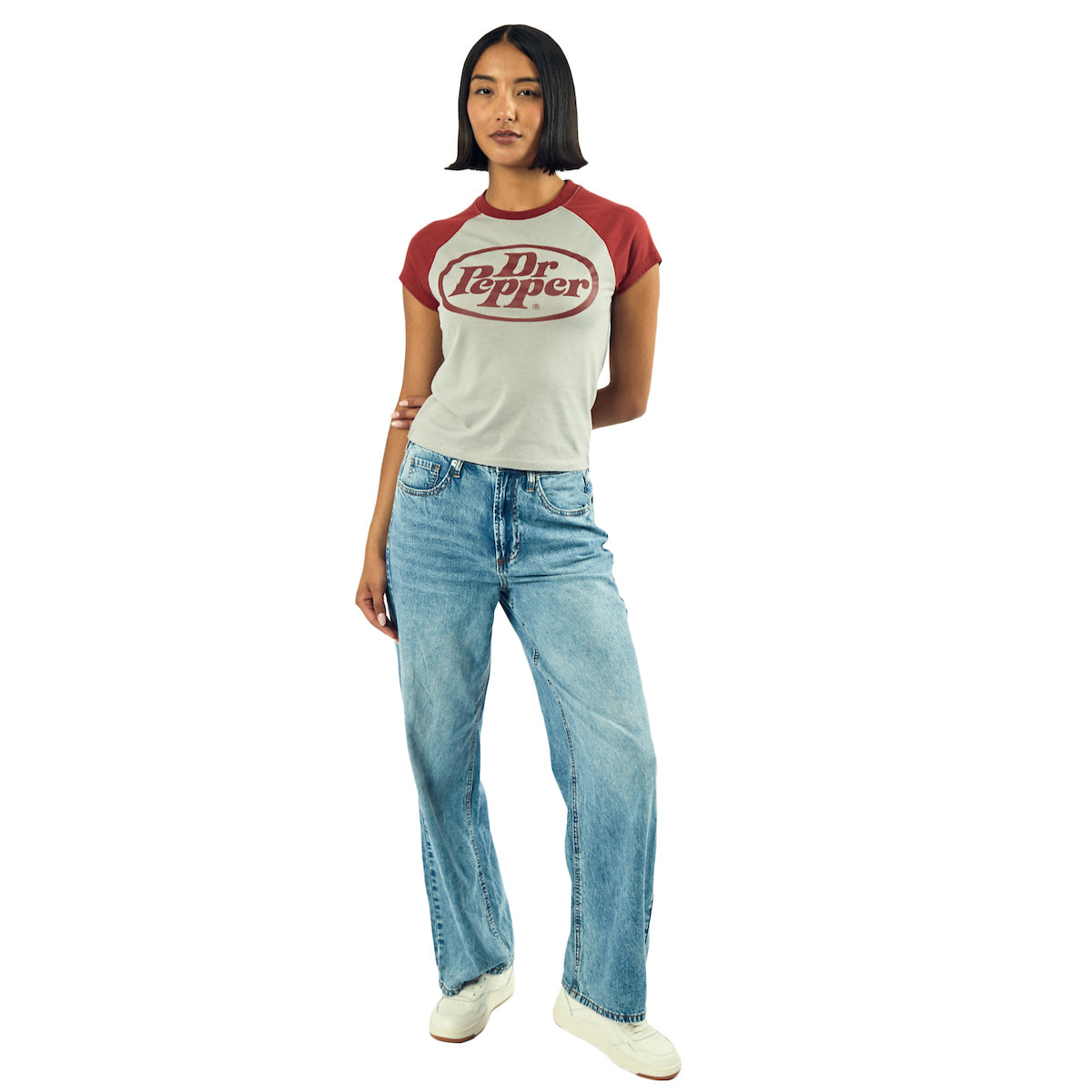 Dr Pepper Logo Women's Gray Heather Crew Neck Short Sleeve Baby Raglan Tee