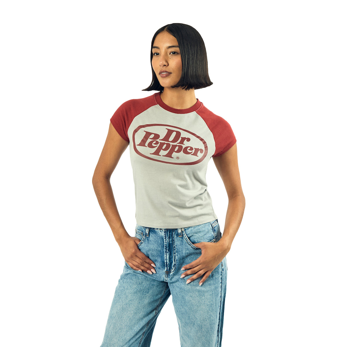 Dr Pepper Logo Women's Gray Heather Crew Neck Short Sleeve Baby Raglan Tee