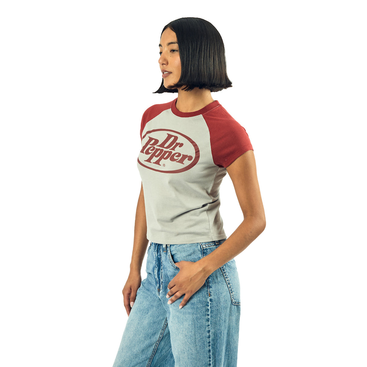 Dr Pepper Logo Women's Gray Heather Crew Neck Short Sleeve Baby Raglan Tee