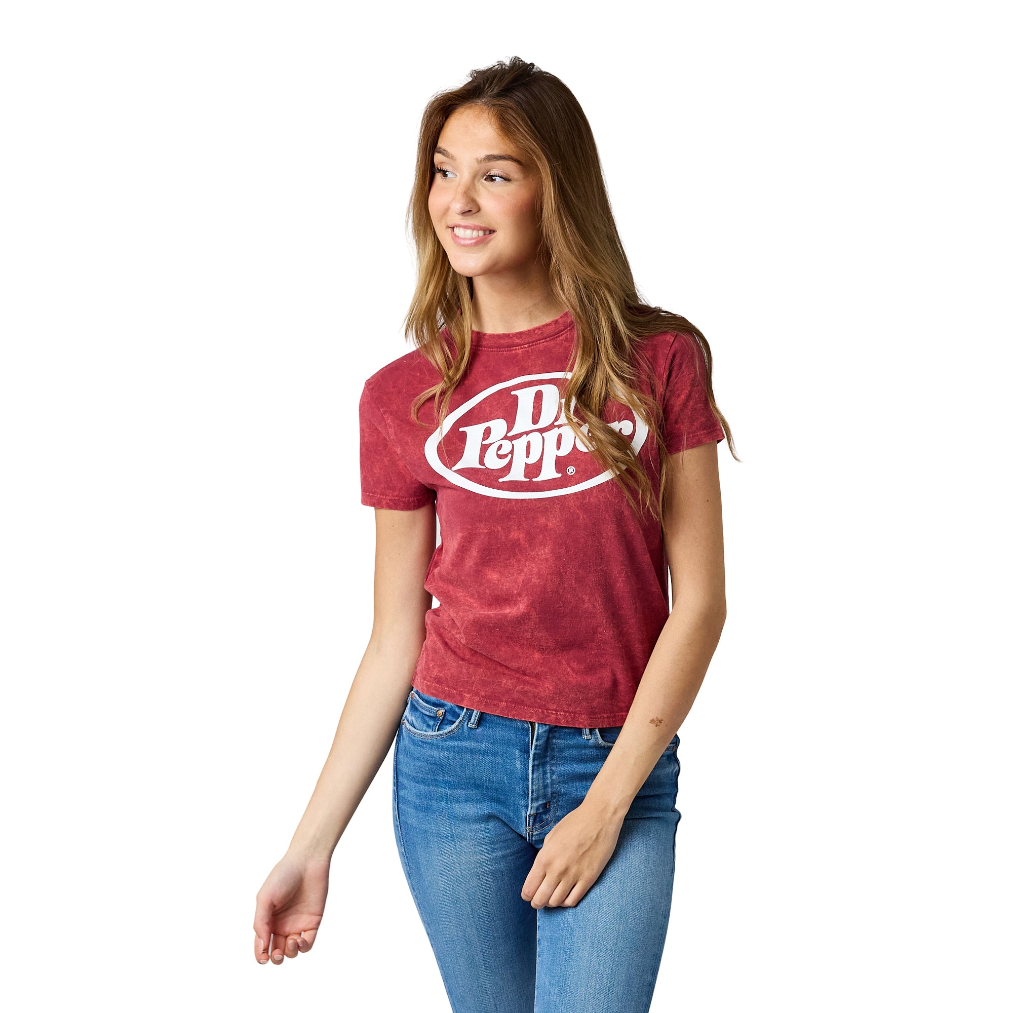 Dr Pepper Logo Women's Red Mineral Wash Crew Neck Short Sleeve Cropped Baby Tee